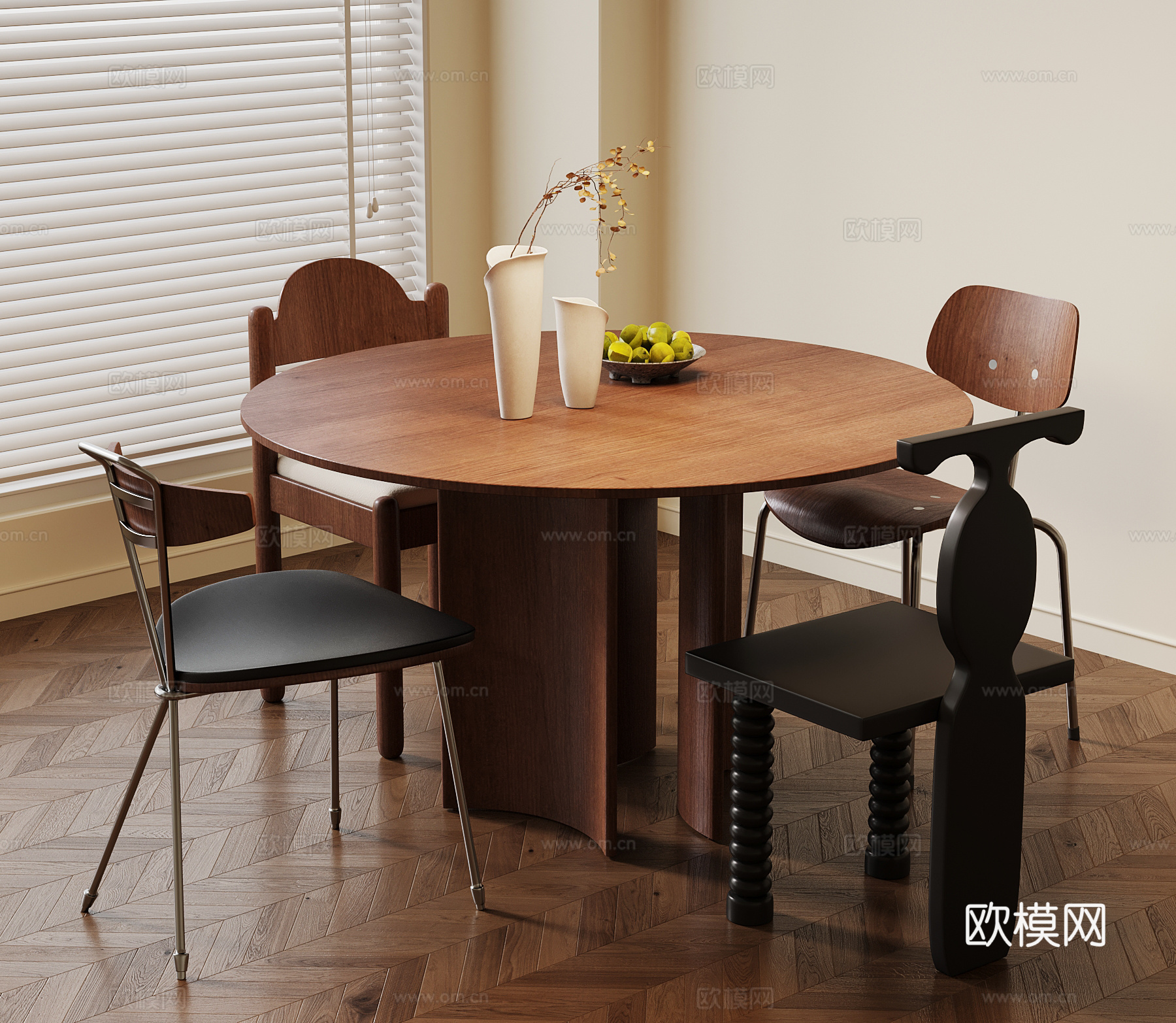 法式中古餐桌 圆桌su模型