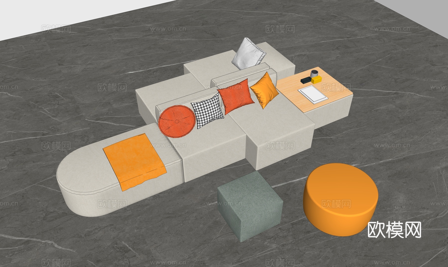 现代会所沙发组合su模型