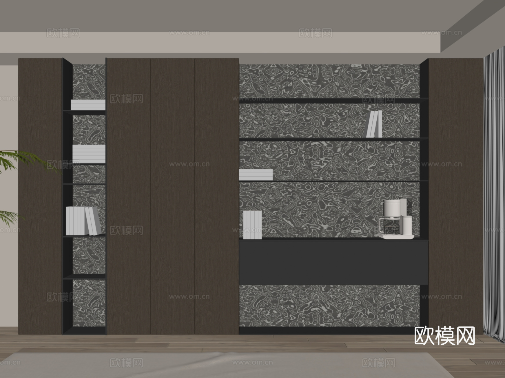 现代意式书柜su模型