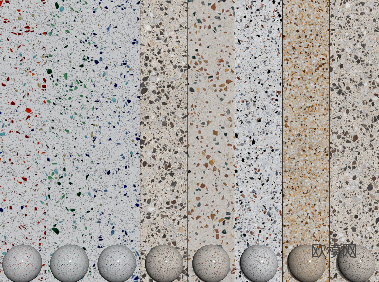 现代水磨石 彩色水磨石 花岗岩 石英石 石材su模型