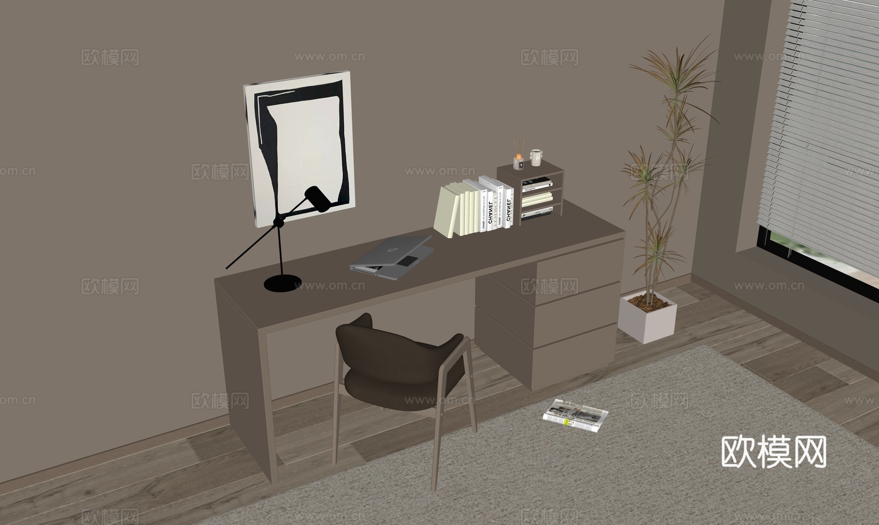 现代简约书房su模型