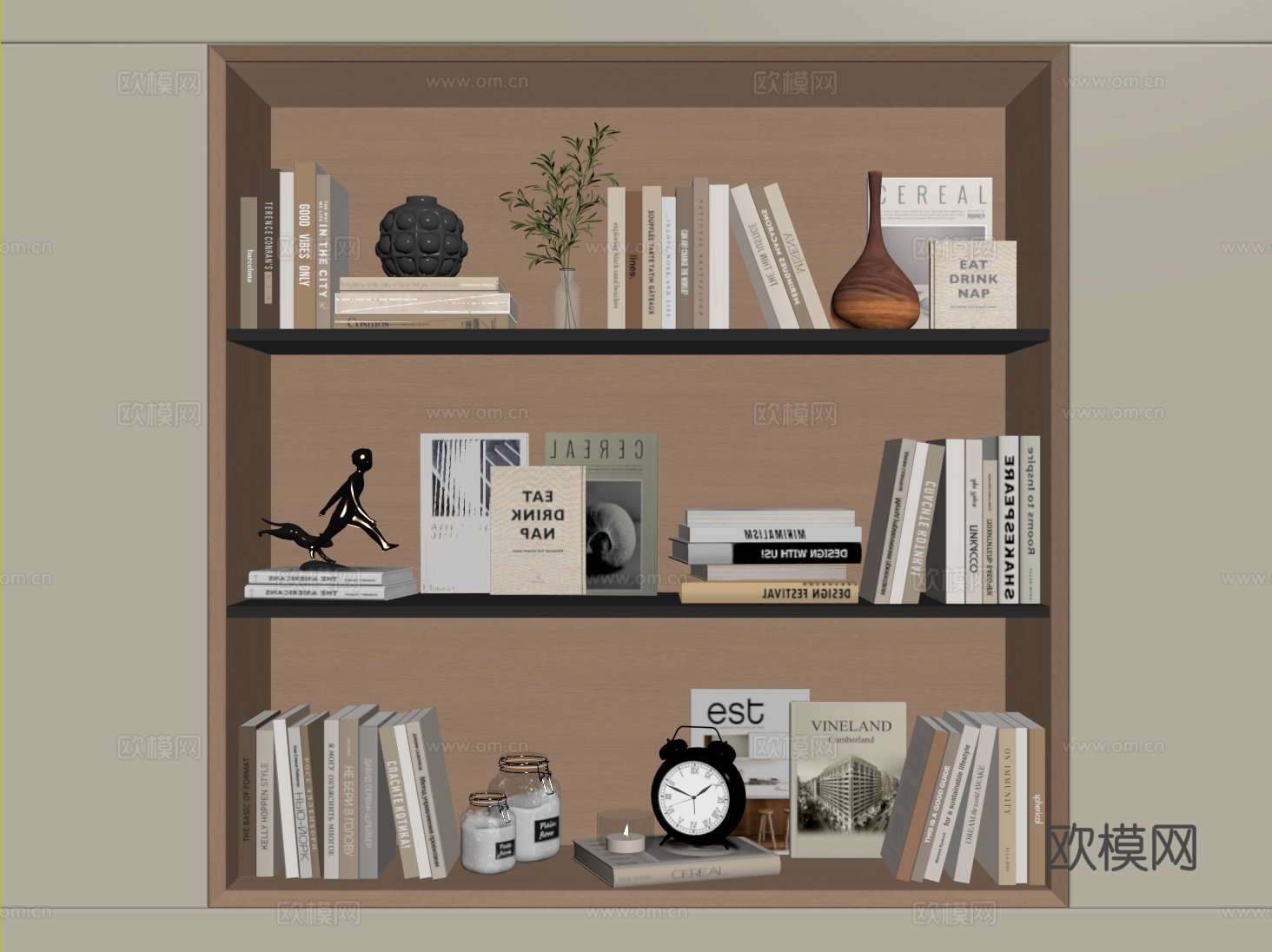 现代书籍 装饰品摆件组合 花艺花瓶 闹钟su模型su模型