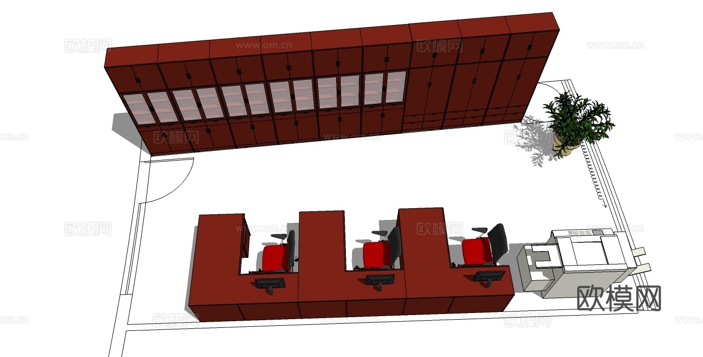 班台桌 办公桌 办公家具 办公椅 文件柜su模型下载