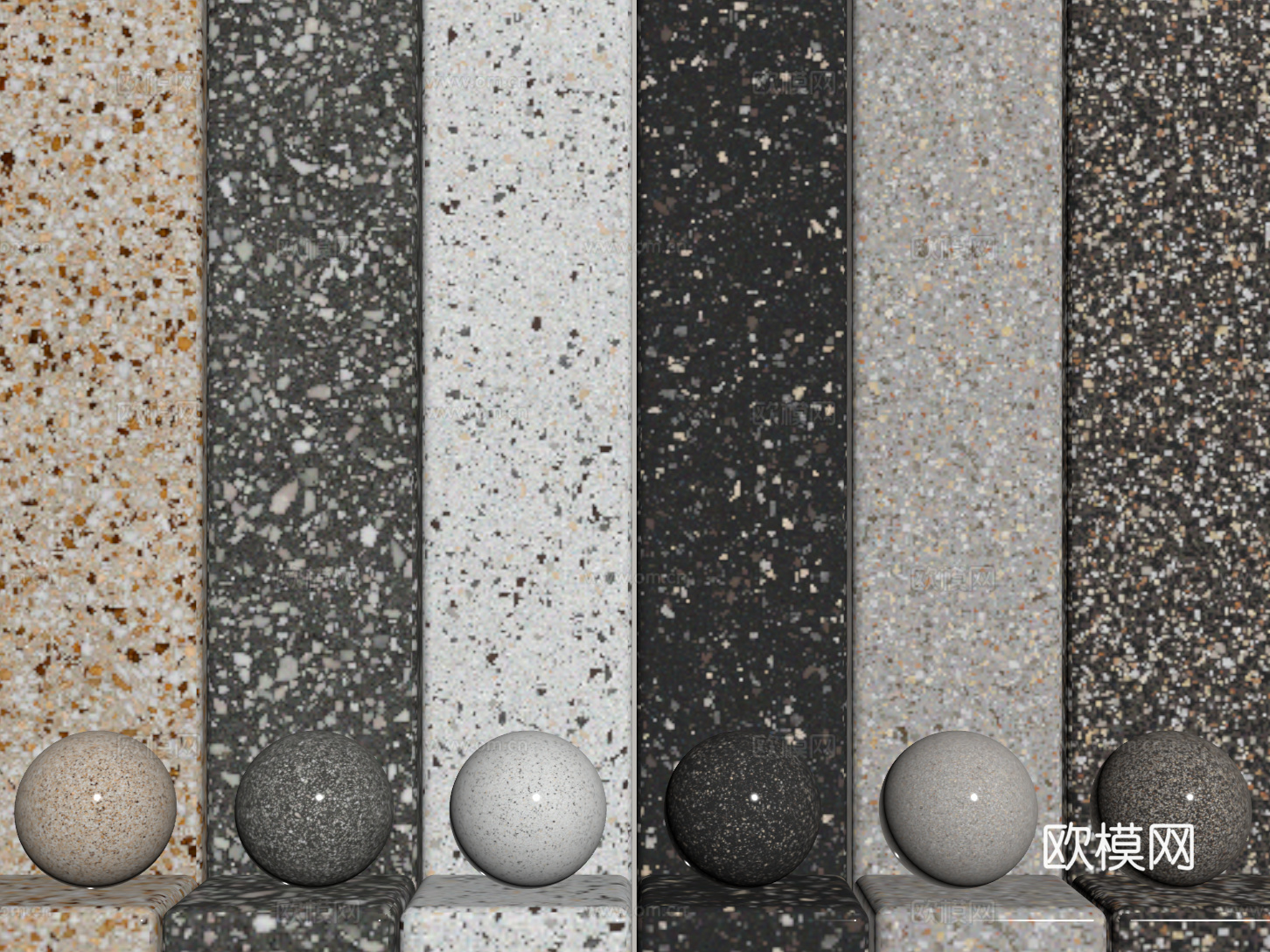 现代水磨石 彩色水磨石 花岗岩 石英石 石材su模型