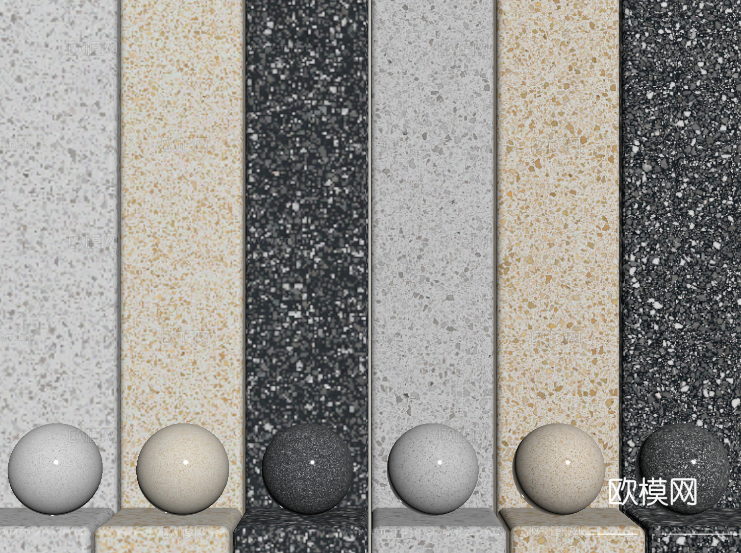 现代水磨石 彩色水磨石 花岗岩 石英石 石材su模型