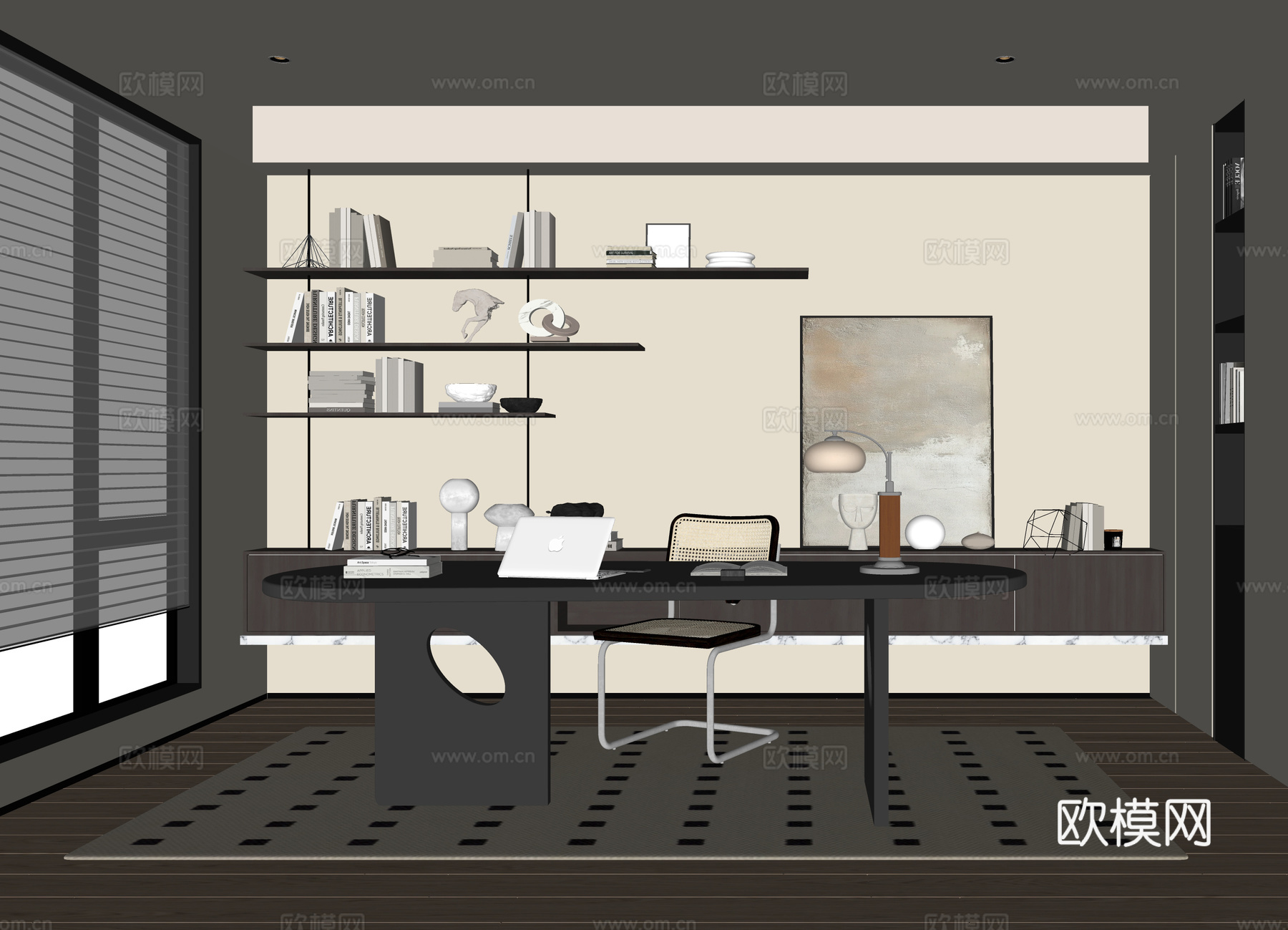现代书房 书桌椅su模型