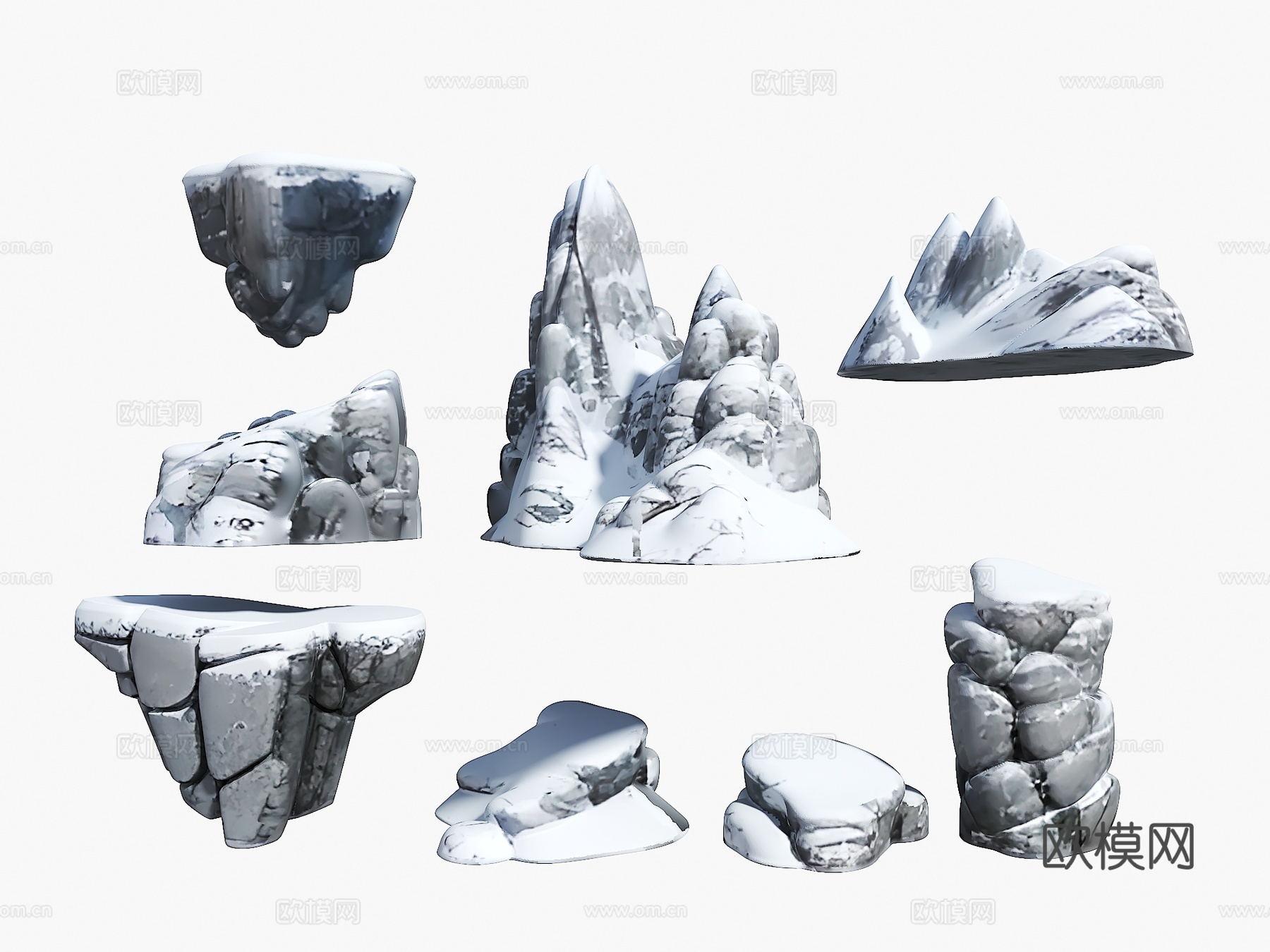 雪山 石头 雪景石头 假山石头 岩石 景观石头su模型