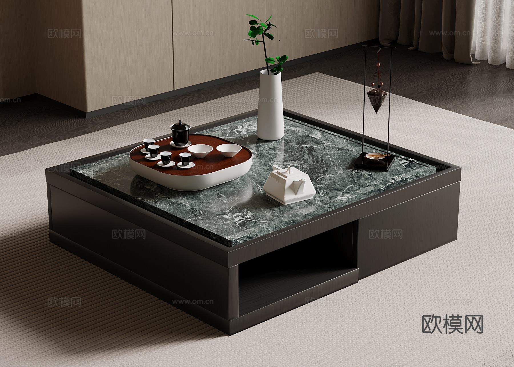 现代意式茶几 大理石茶几su模型