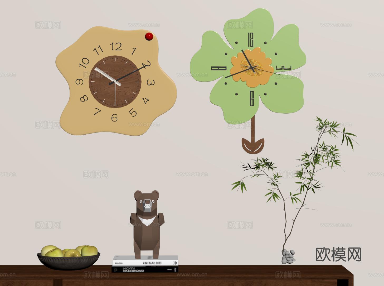 现代钟表 挂钟时钟 儿童钟表 饰品摆件su模型