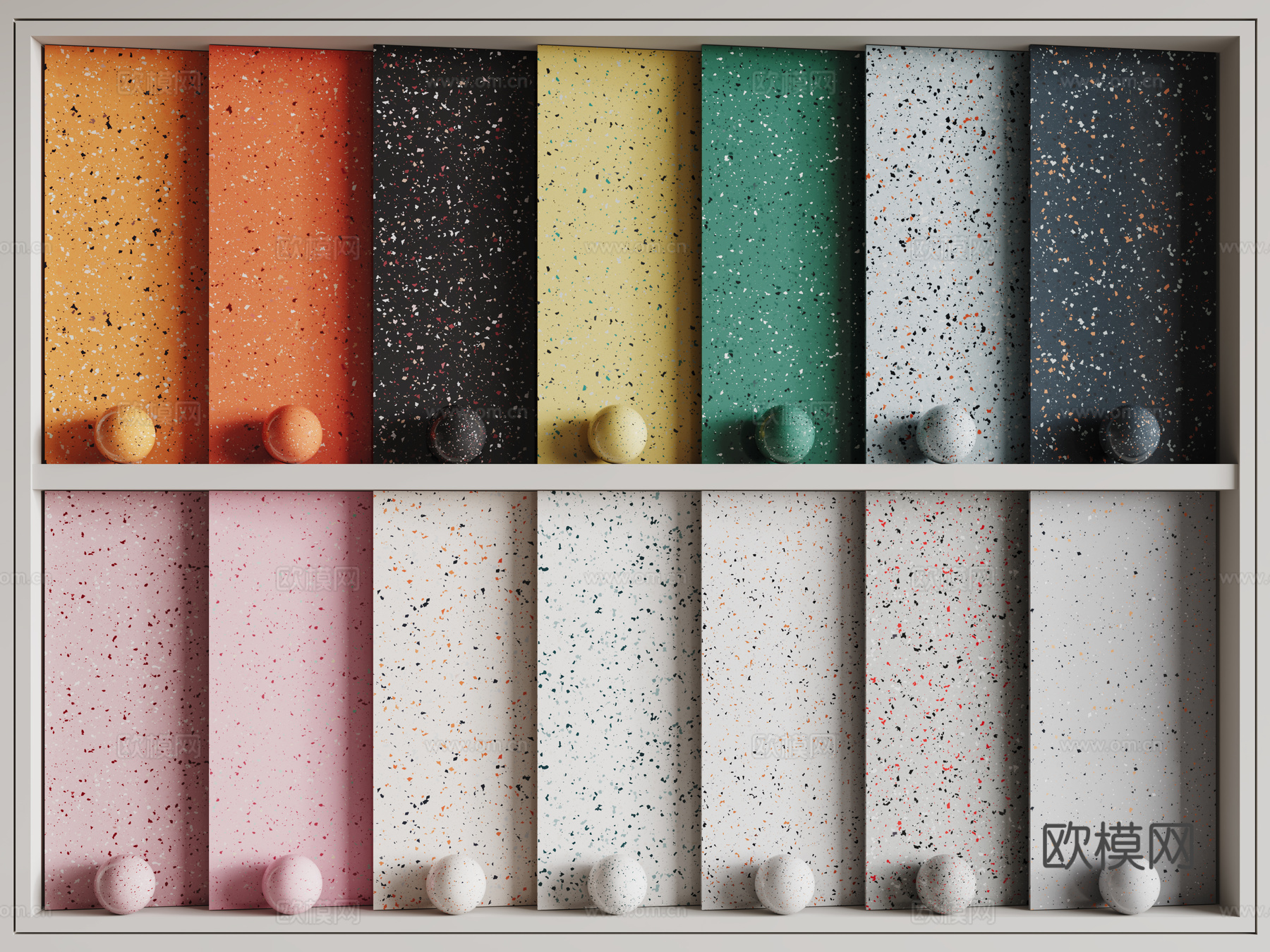 现代水磨石 彩色水磨石 花岗岩 石英石 石材su模型