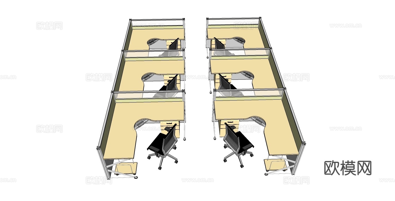 办公桌 工位 屏风卡位 办公椅su模型