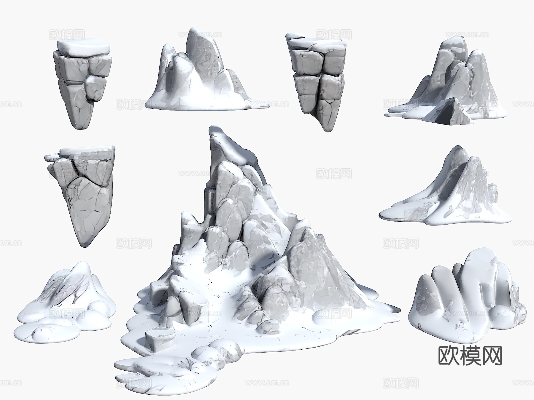 雪山 石头 雪景石头 假山石头 岩石 景观石头su模型