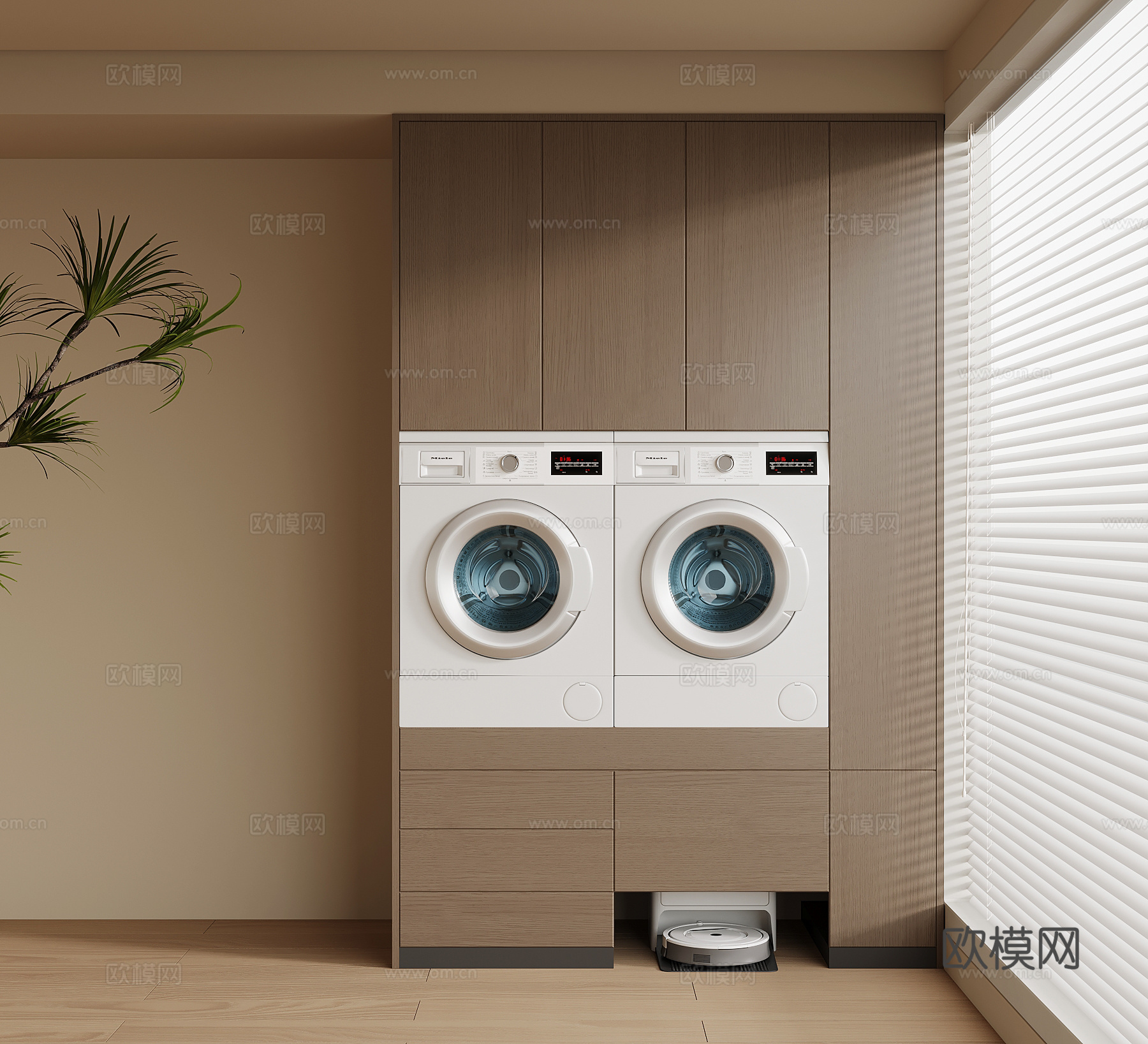 现代意式洗衣机柜 阳台柜su模型
