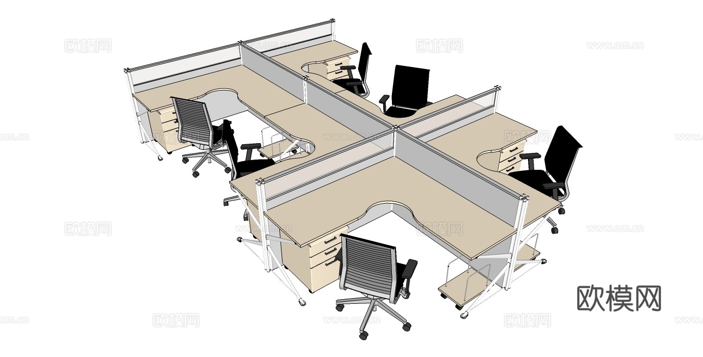 办公桌 工位 屏风卡位 办公椅su模型