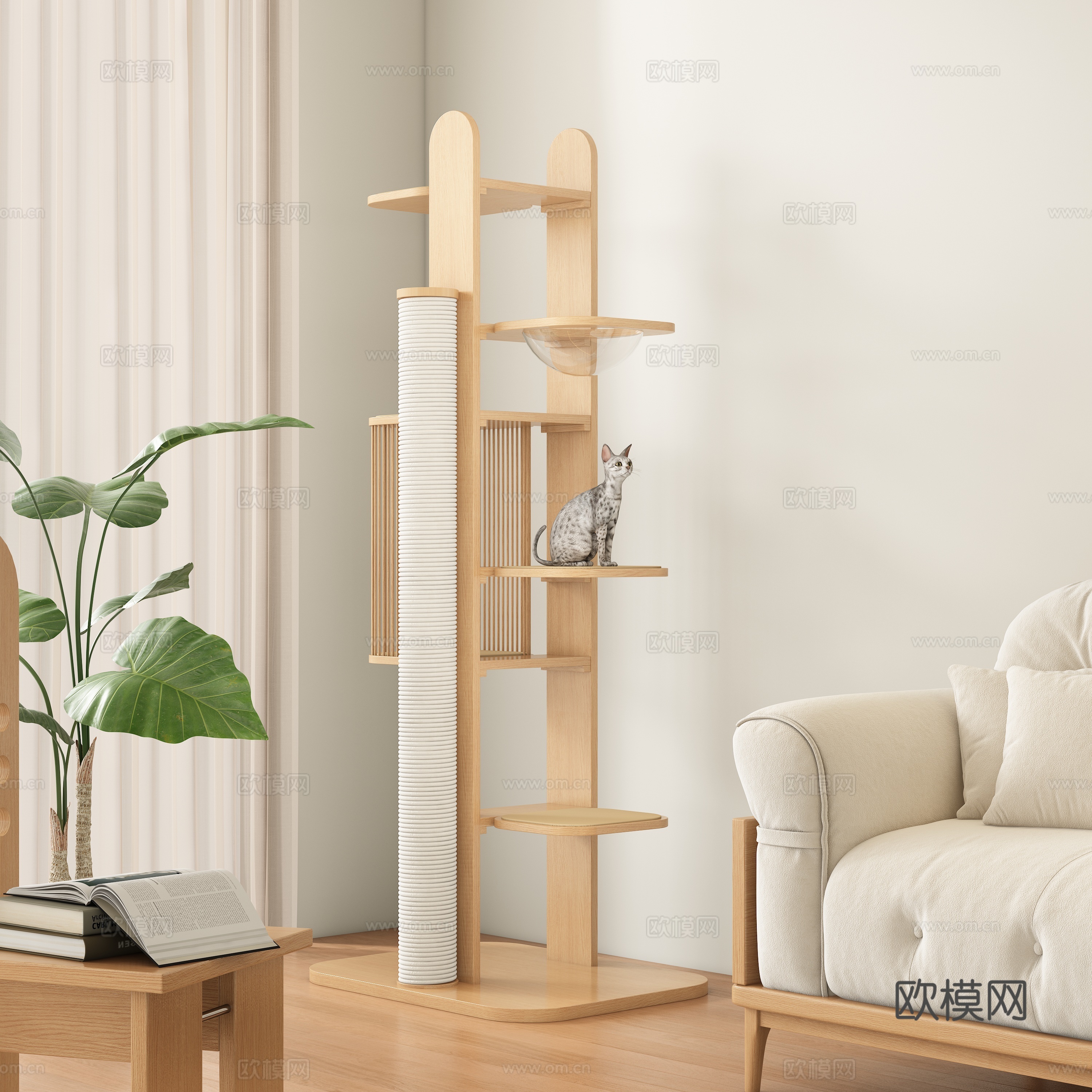现代奶油风猫爬架宠物架3d模型