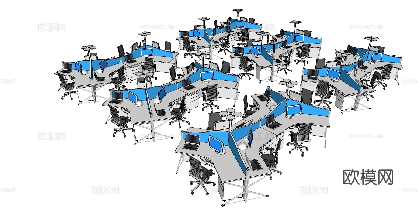 办公桌 工位 屏风卡位 办公椅su模型