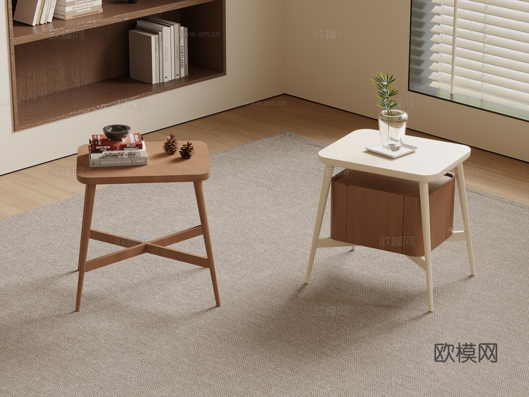 现代奶油风床头柜 边几角几su模型su模型