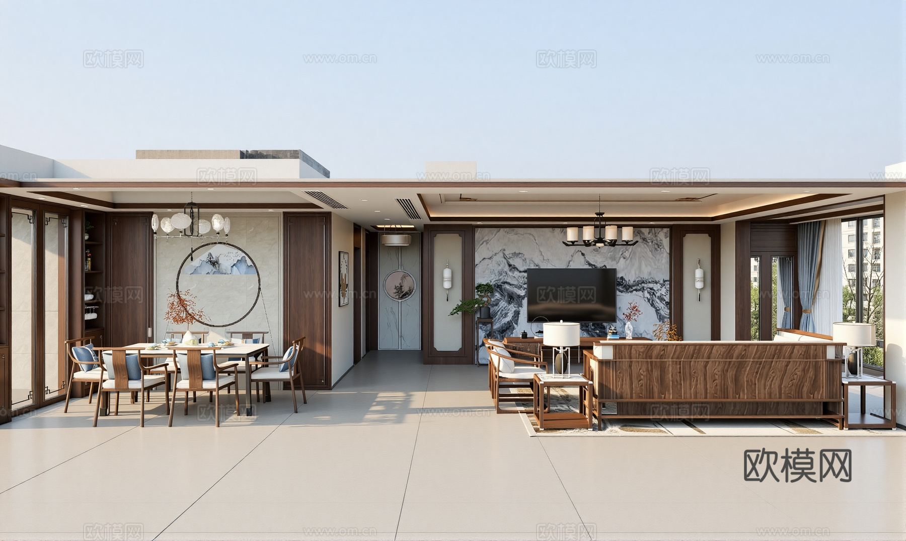 新中式客餐厅su模型