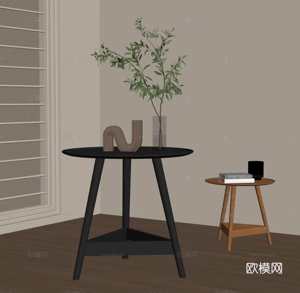 现代边几 实木边几 圆几su模型