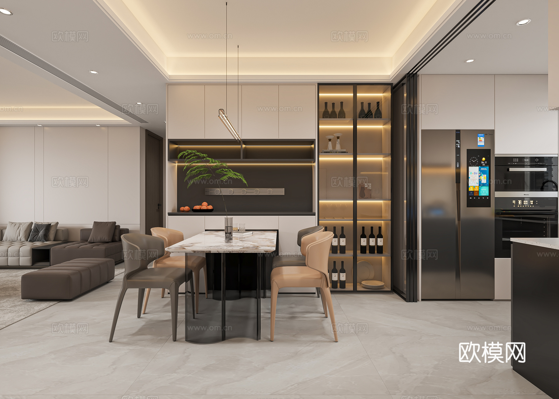 意式简约客餐厅3d模型下载（渲染图2）