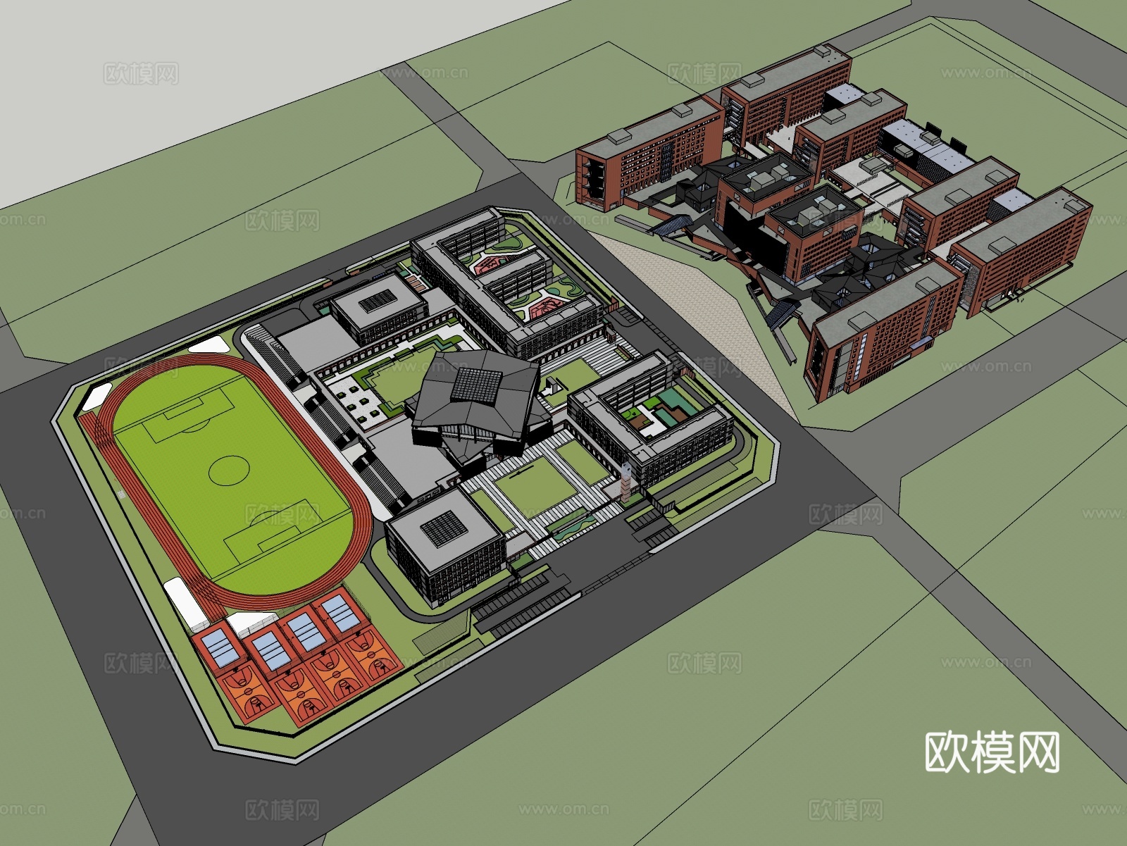 现代风格学校小学校中学校su模型