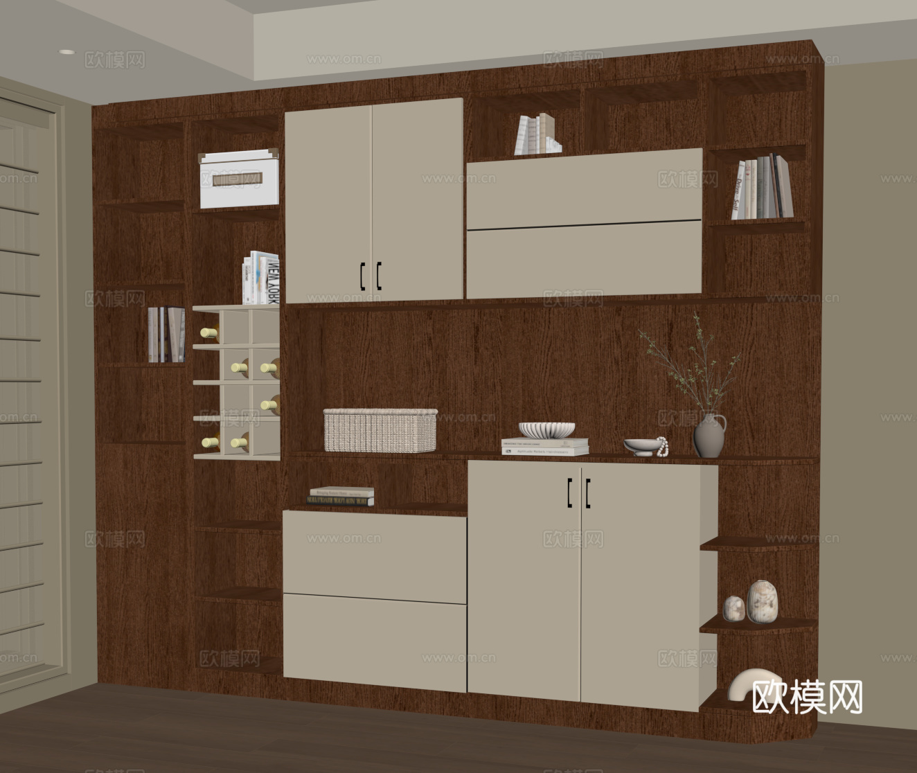 中古风餐边柜 酒柜su模型