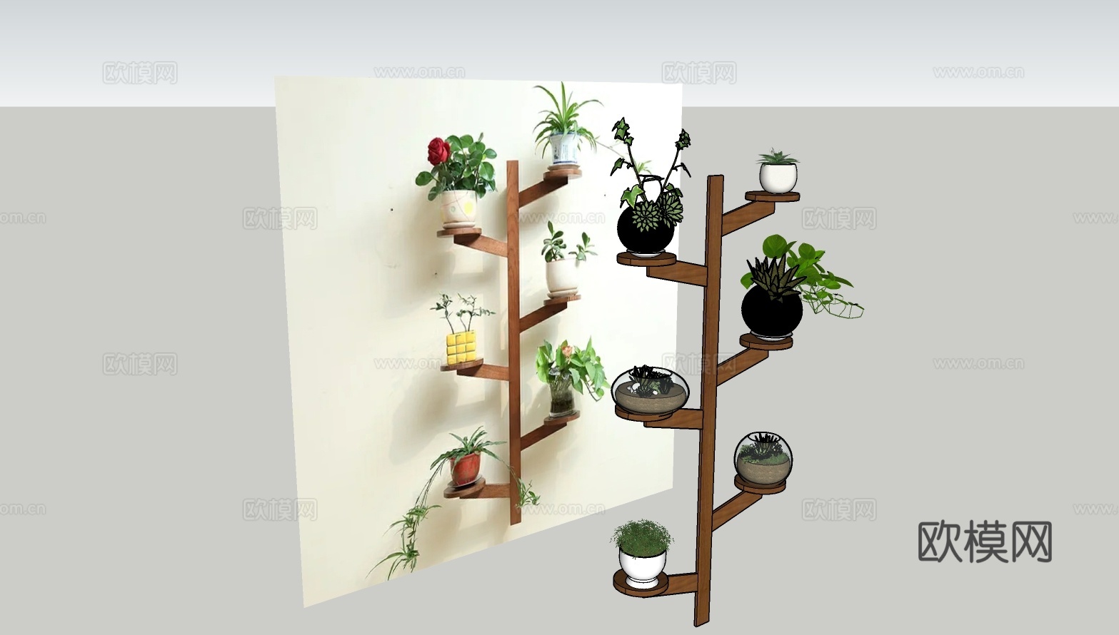 树形木制绿植花架su模型