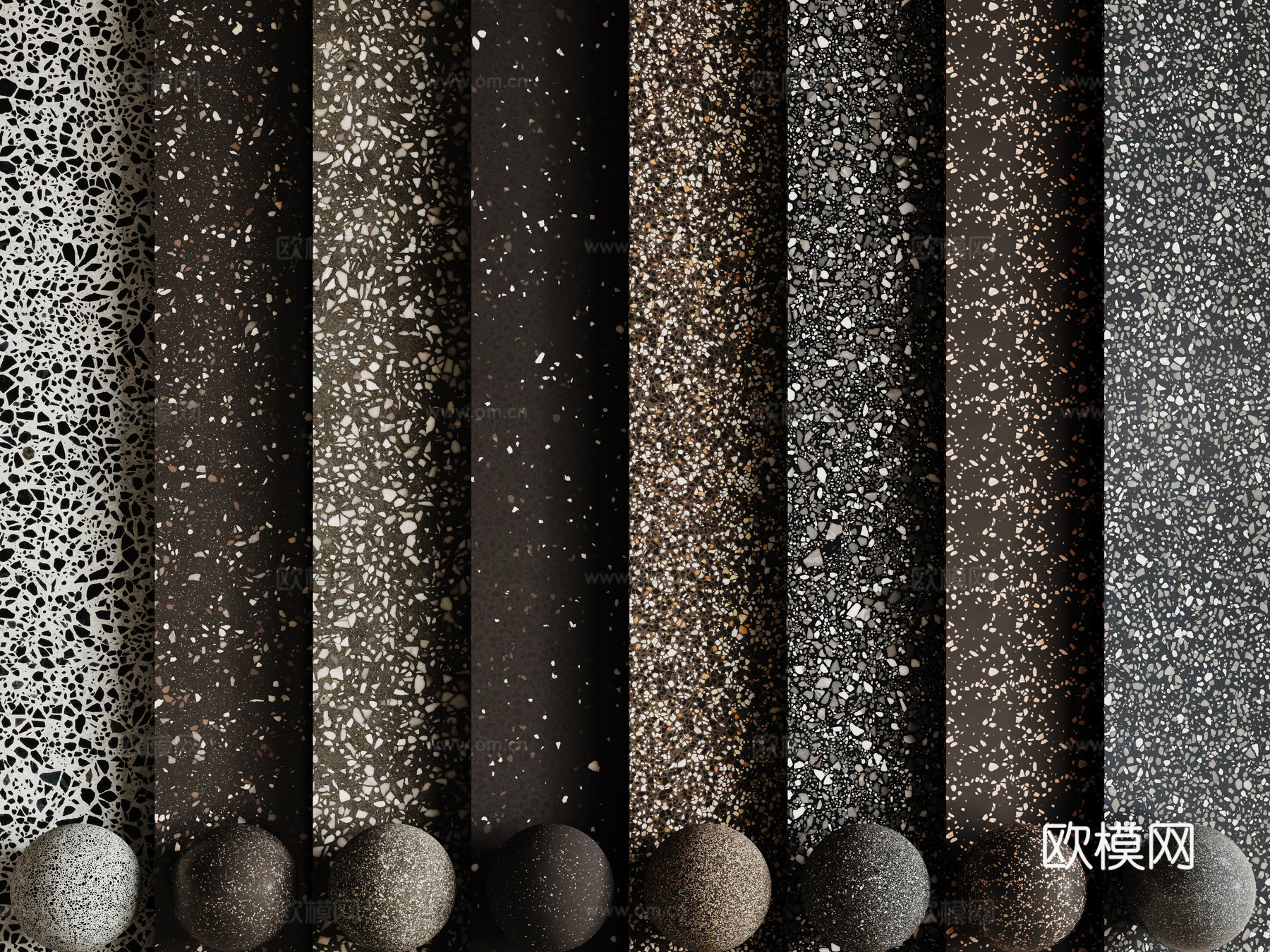 现代水磨石 彩色水磨石 花岗岩 石英石 石材su模型