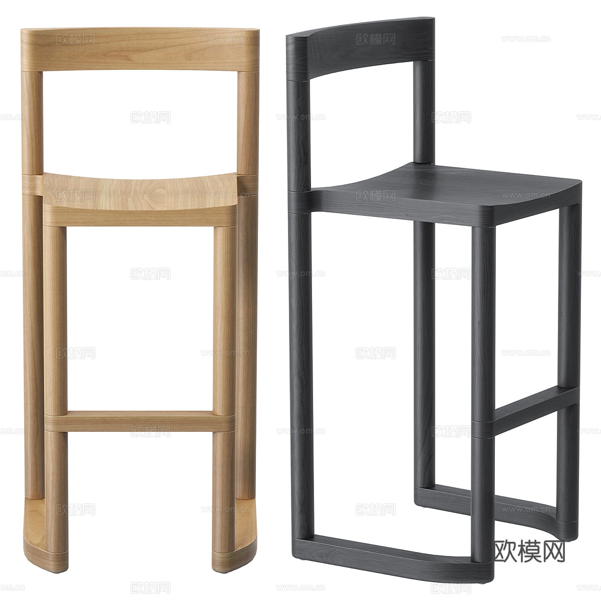 现代极简木质吧台椅3d模型下载（渲染图3）