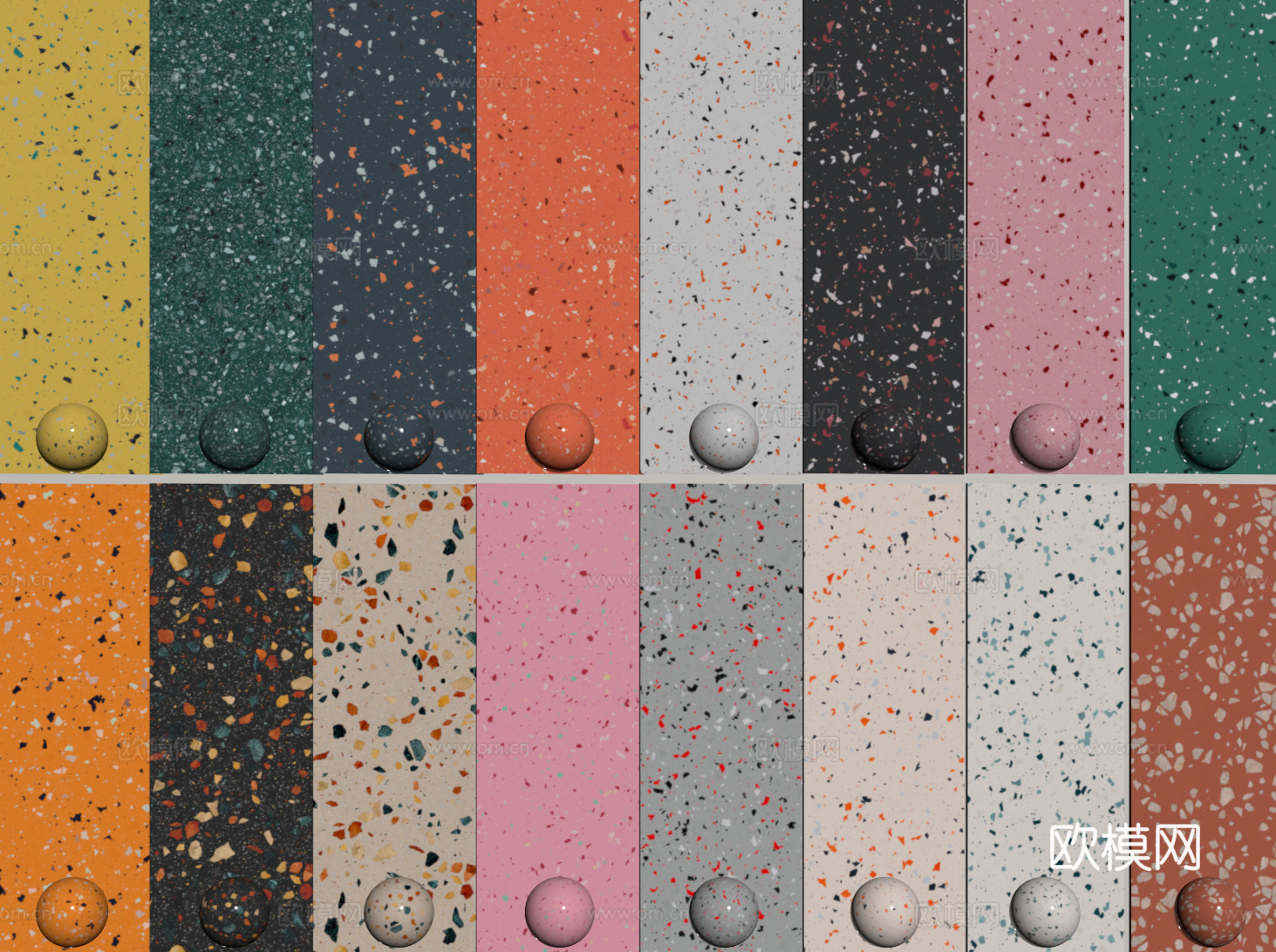 现代水磨石 彩色水磨石 花岗岩 石英石 石材su模型