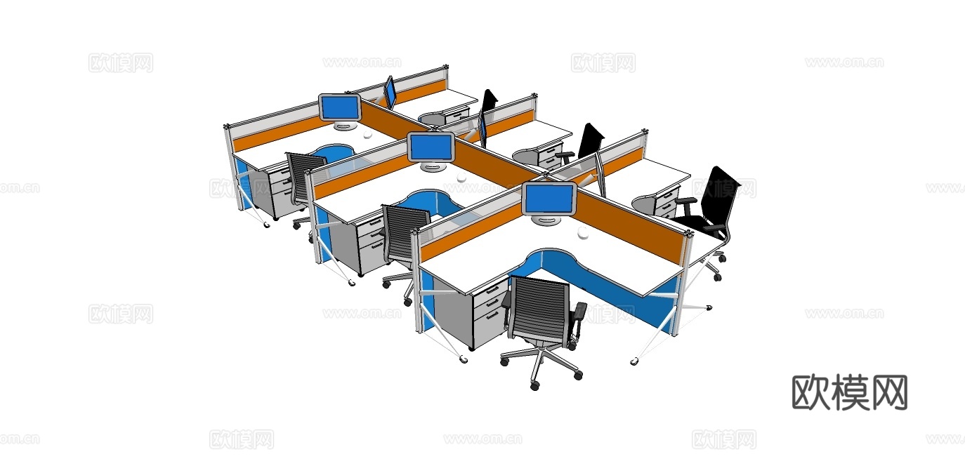 办公桌 工位 屏风卡位 办公椅su模型