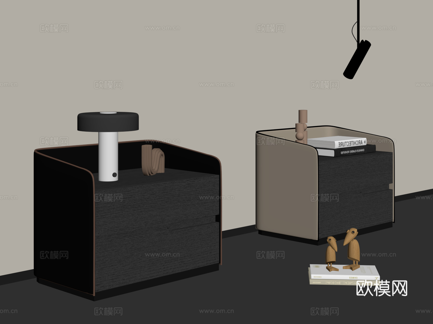 现代意式床头柜su模型下载（渲染图2）