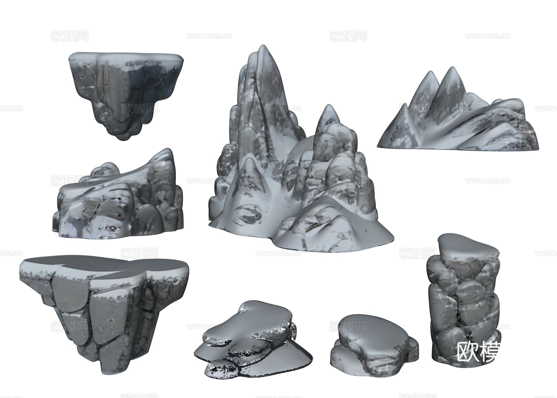 雪山 石头 雪景石头 假山石头 岩石 景观石头su模型