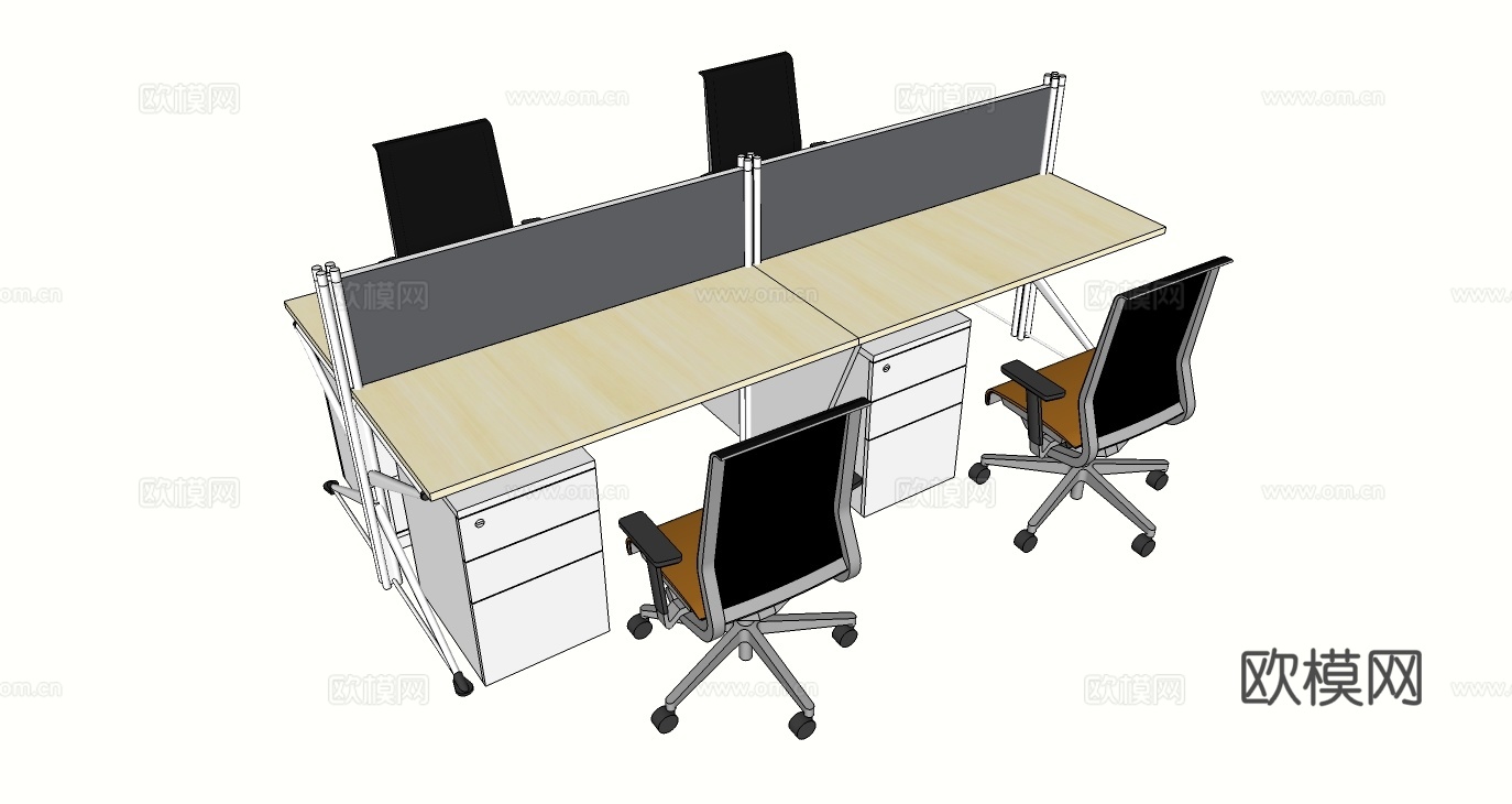办公桌 工位 屏风卡位 办公椅su模型