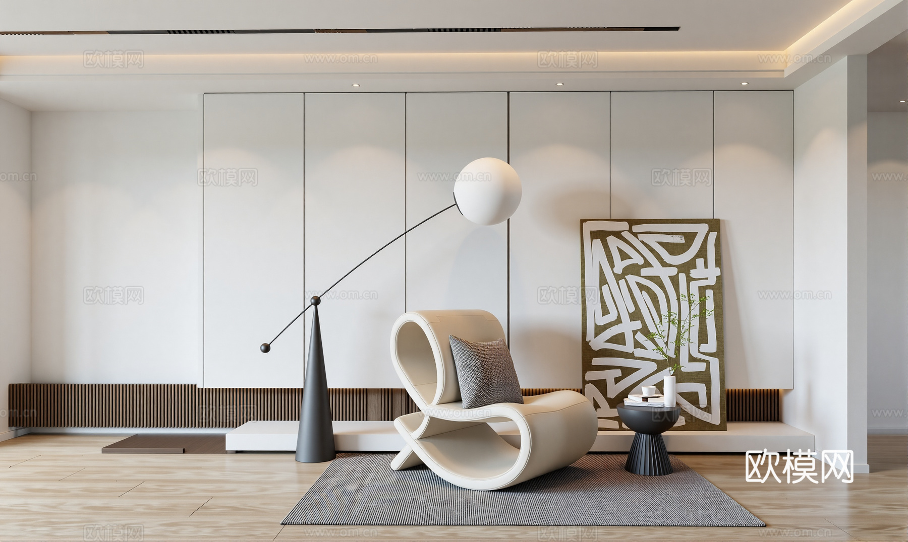 现代沙发组合背景墙su模型