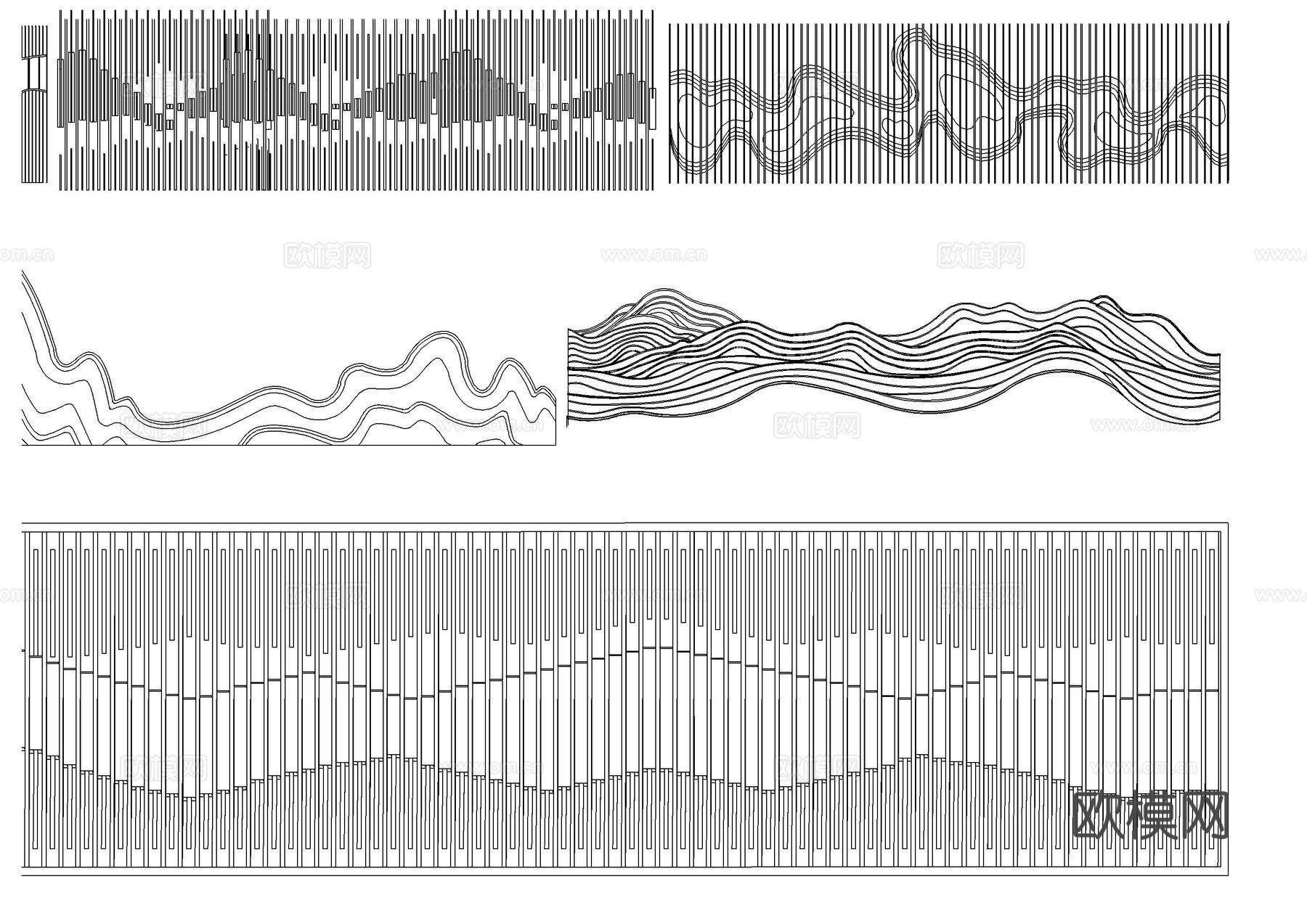 格栅景墙 山水格栅景墙 格栅背景墙 云纹景墙 特色格栅 屏风cad施工图下载（渲染图3）