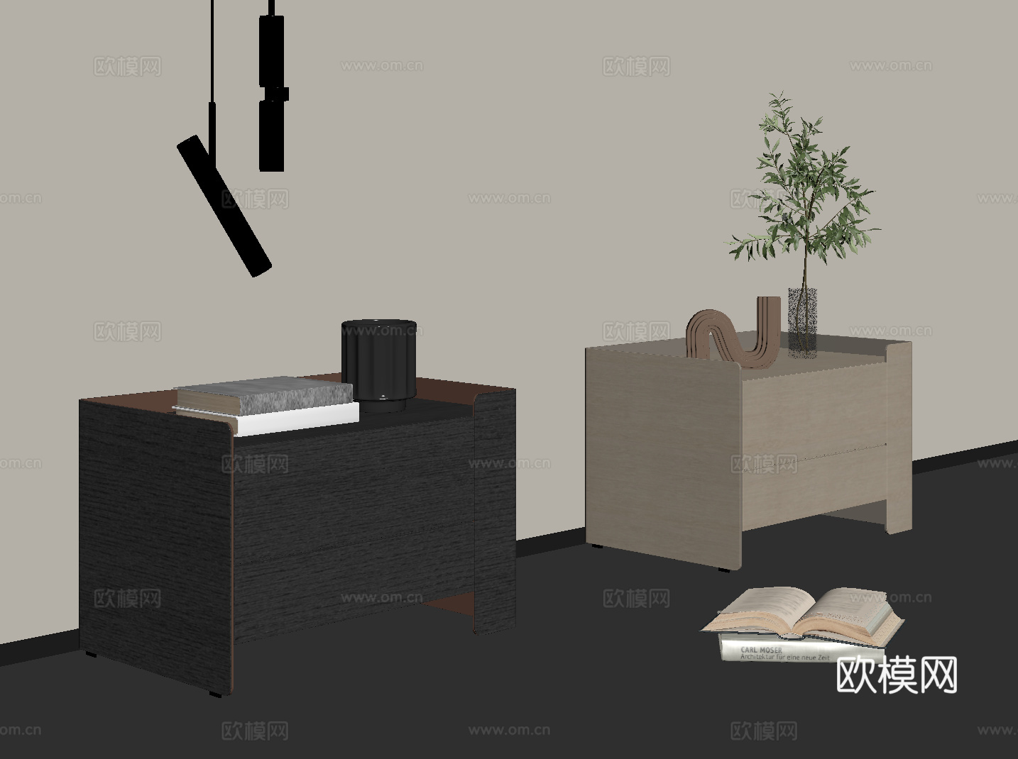 现代意式床头柜su模型