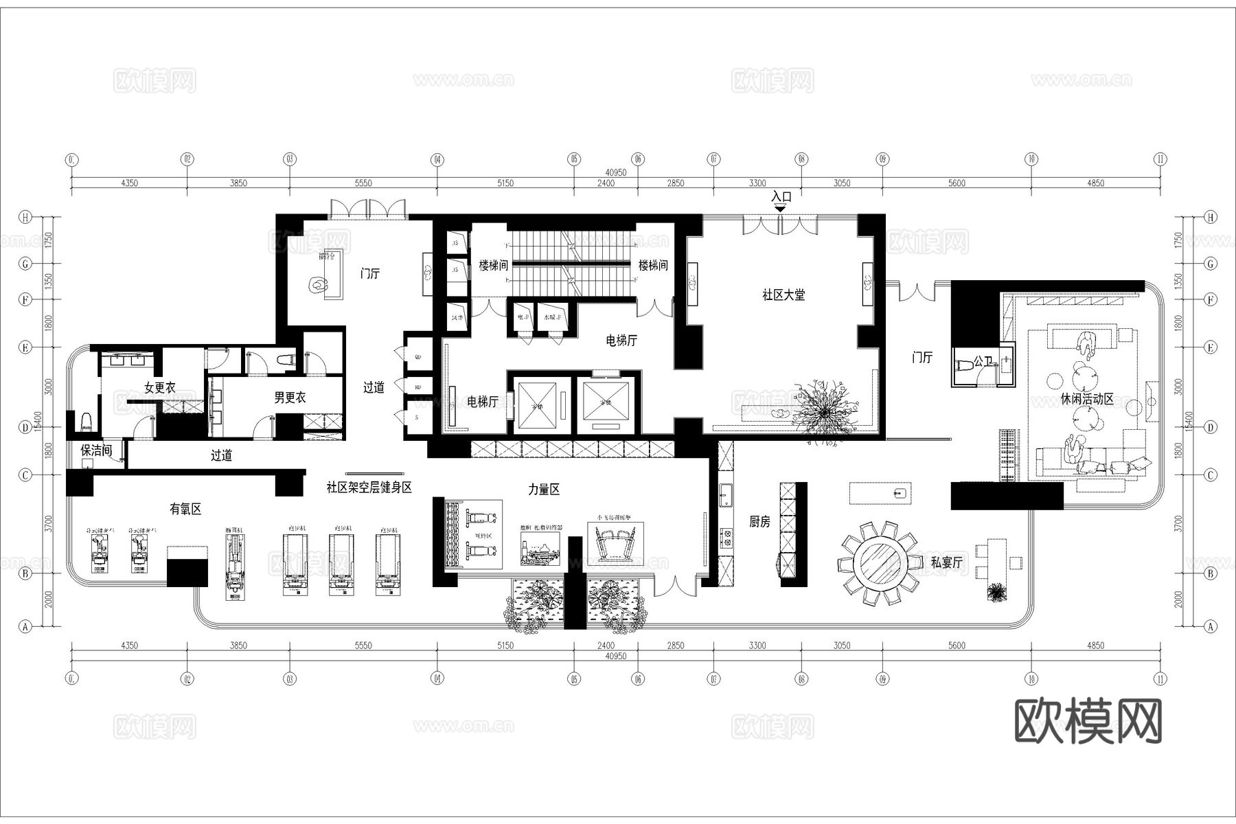 架空层 架空层健身房 架空层茶室 社区架空层 架空层棋牌娱乐cad施工图