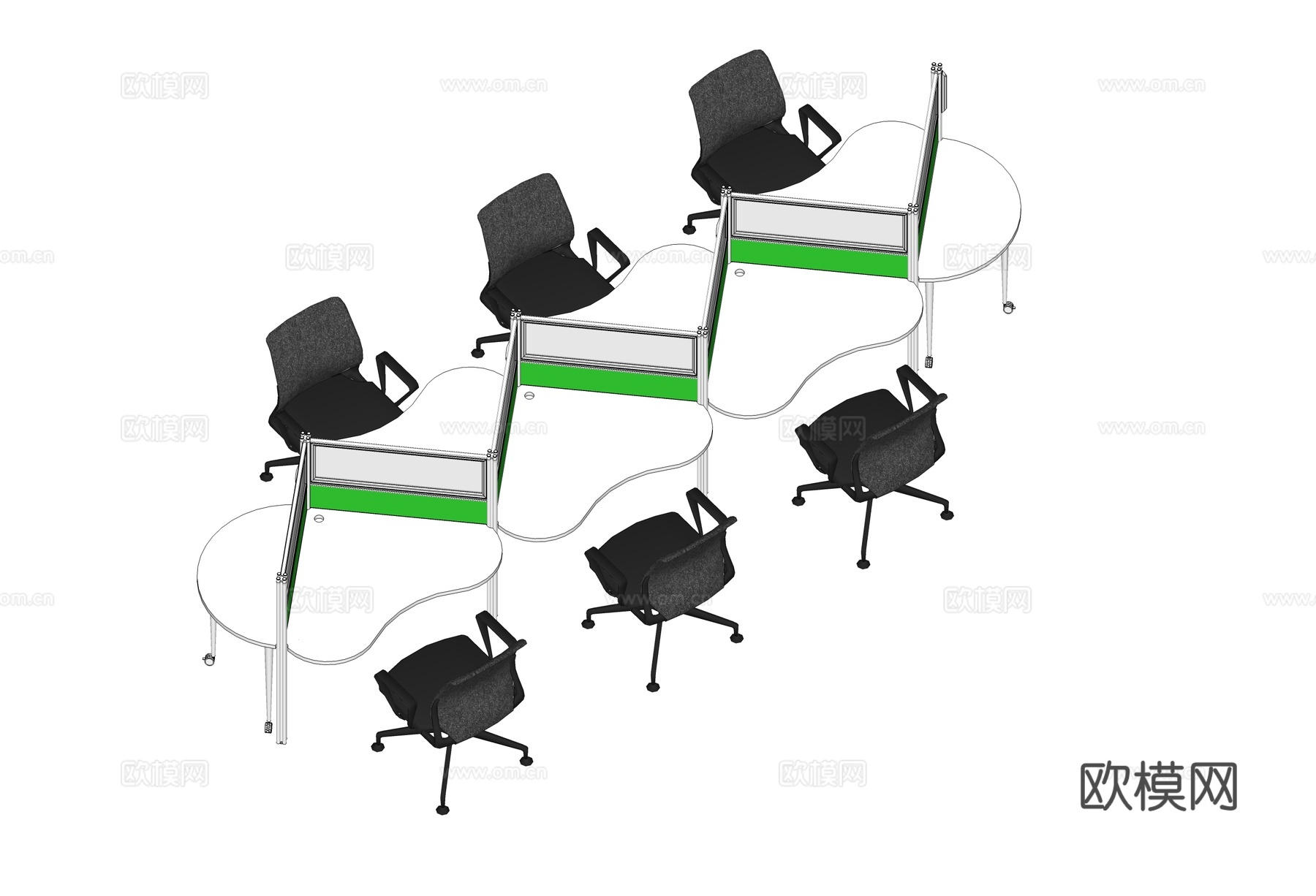 办公桌 工位 屏风卡位 办公椅su模型