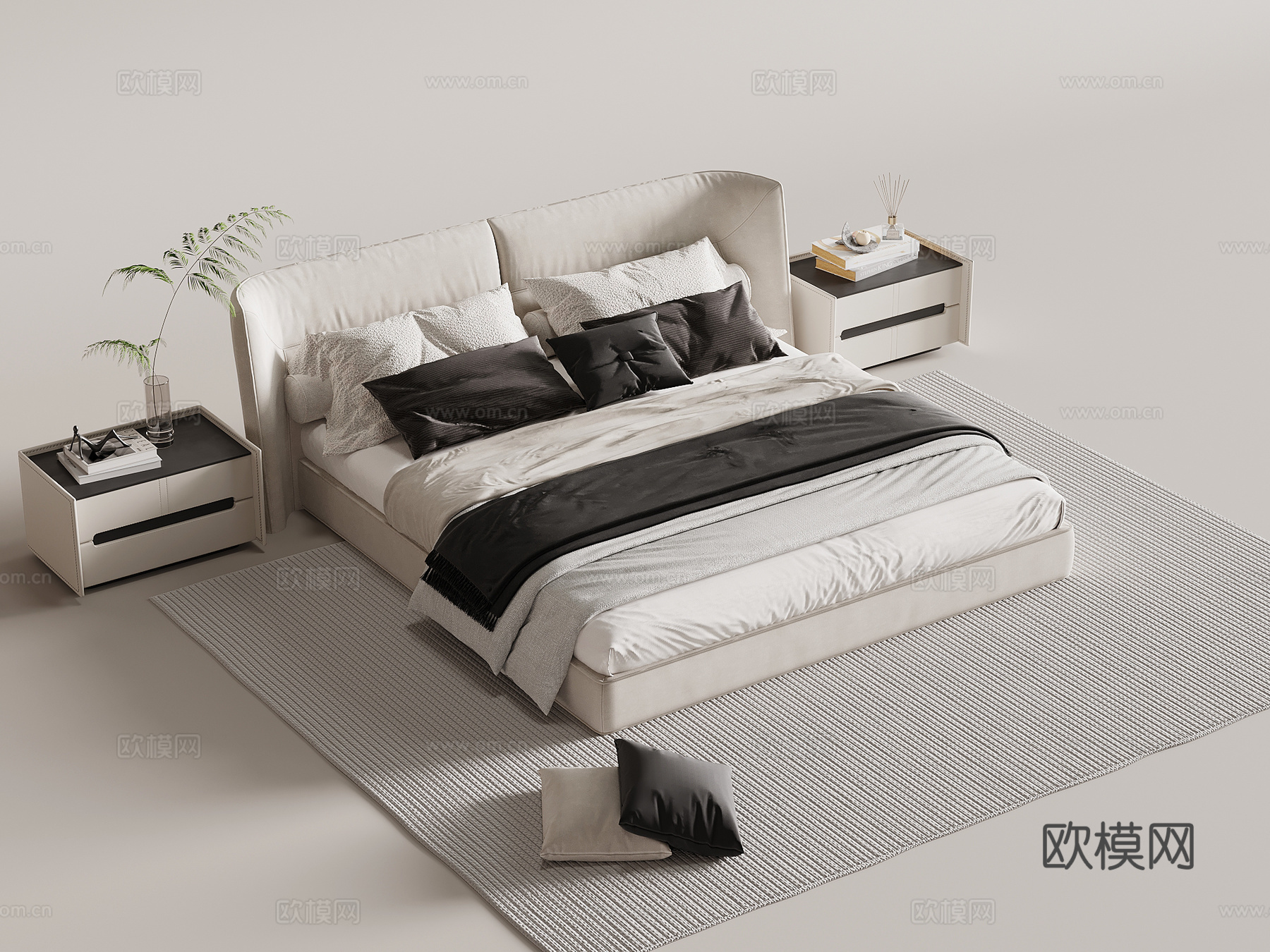 现代简约双人床 床头柜su模型