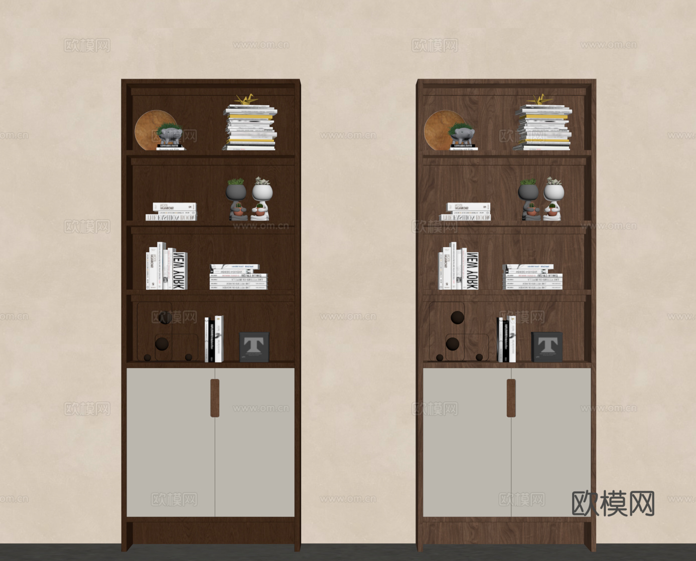 新中式书柜 书架 边柜高柜su模型