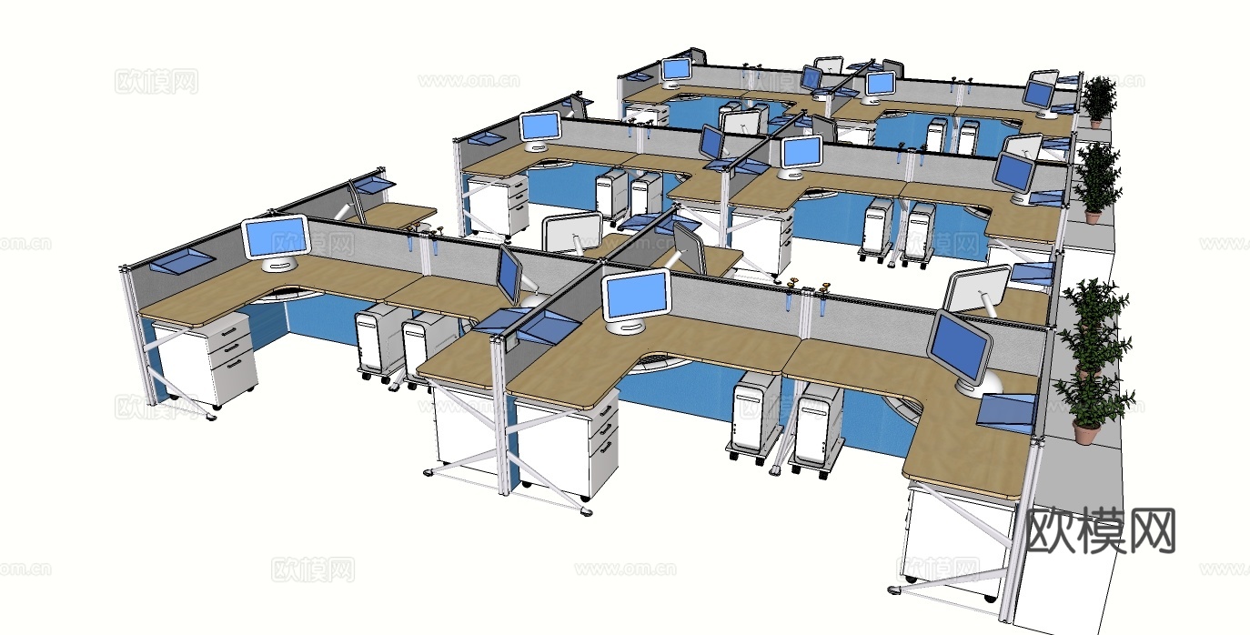 办公桌 工位 屏风卡位 办公椅su模型