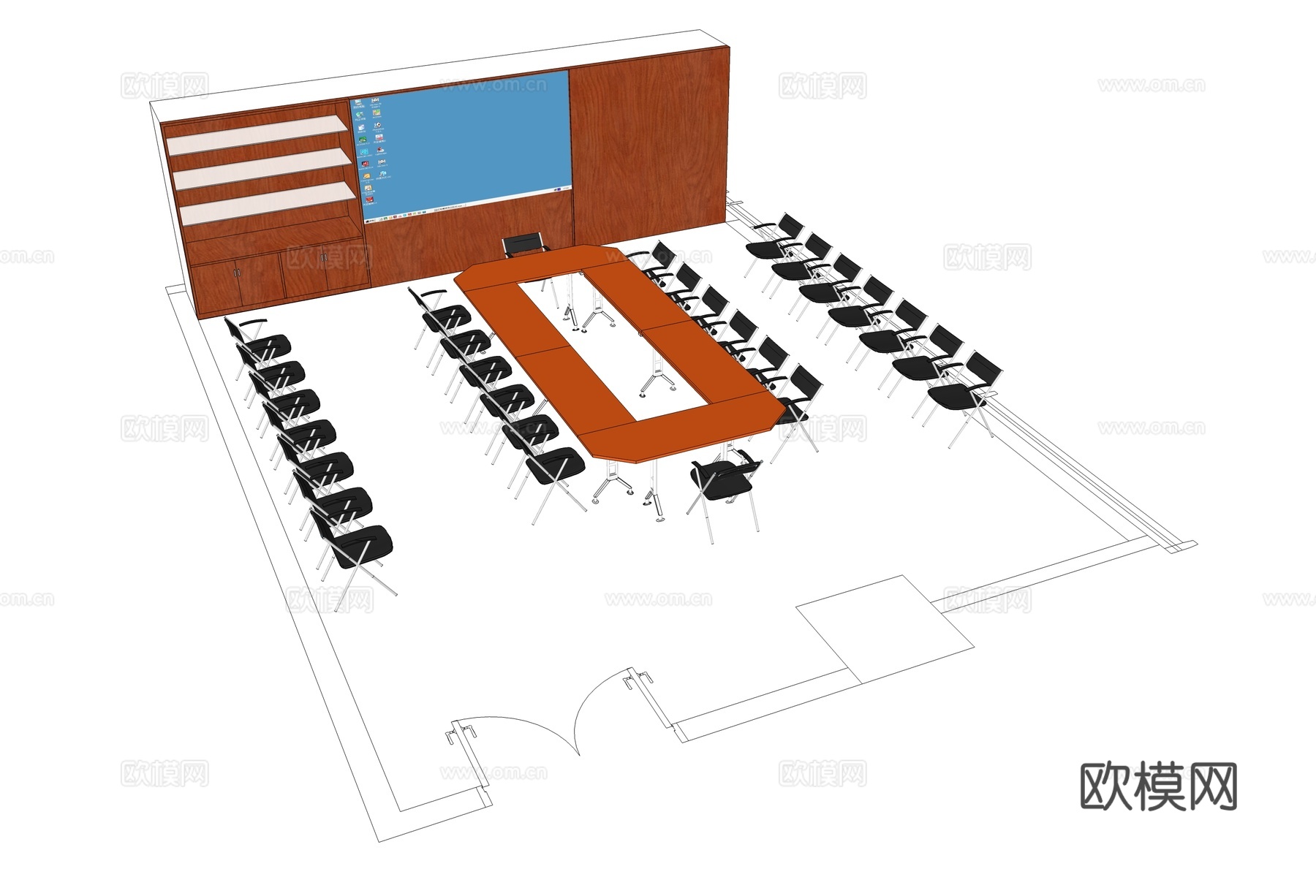 会议桌 会议椅 办公家具 文件柜su模型