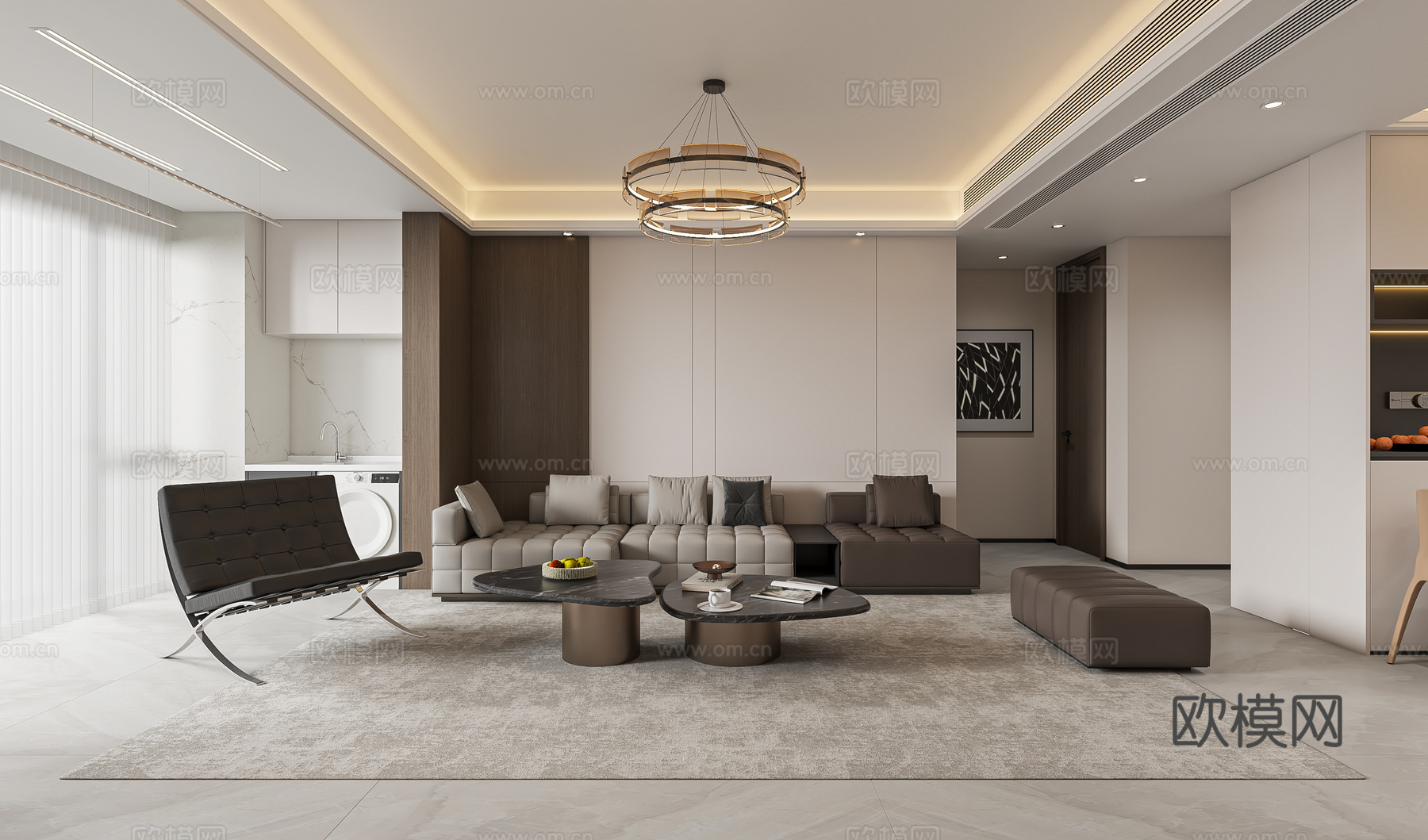 意式简约客餐厅3d模型下载（渲染图1）