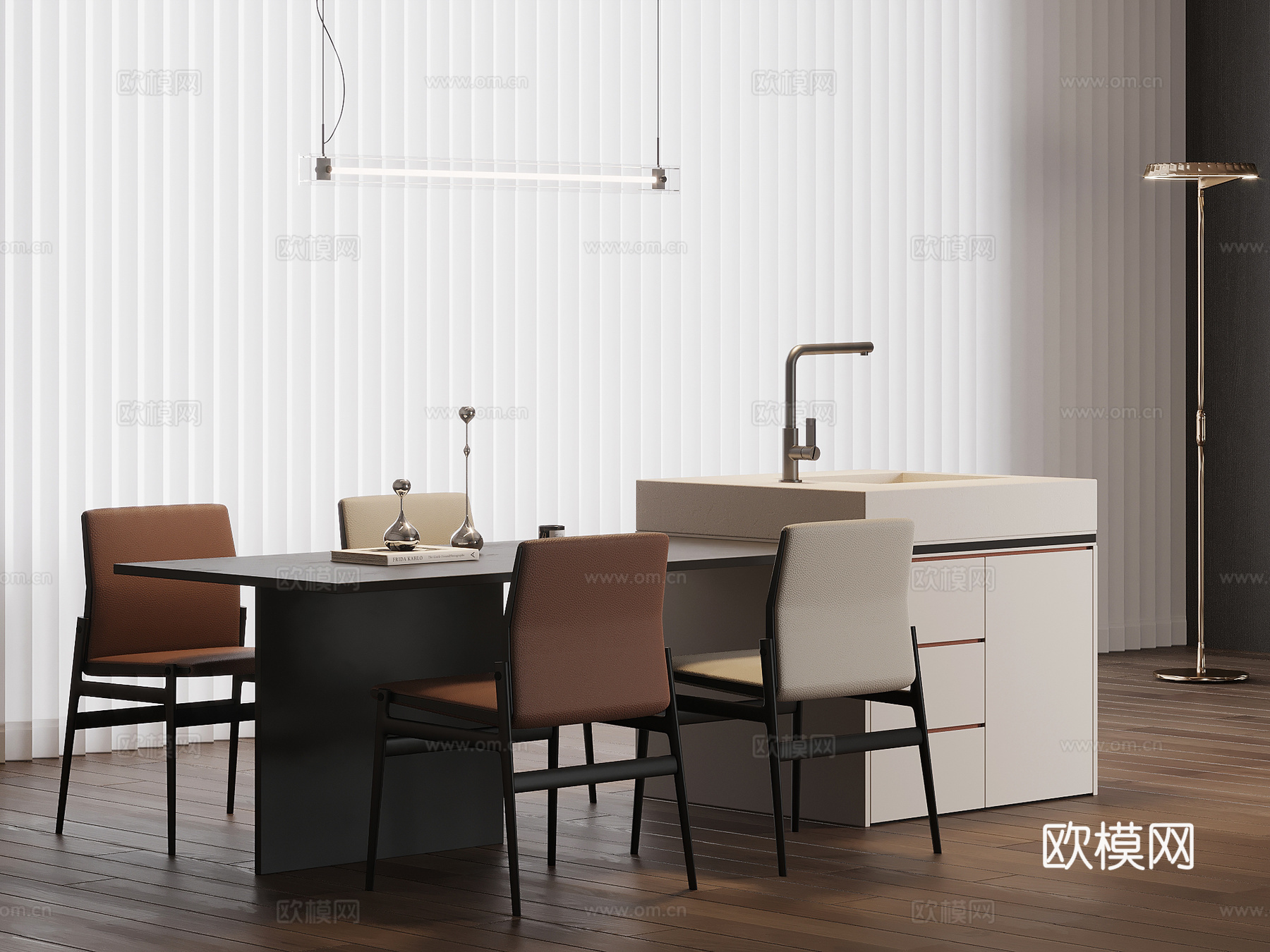 现代简约岛台 餐桌椅su模型