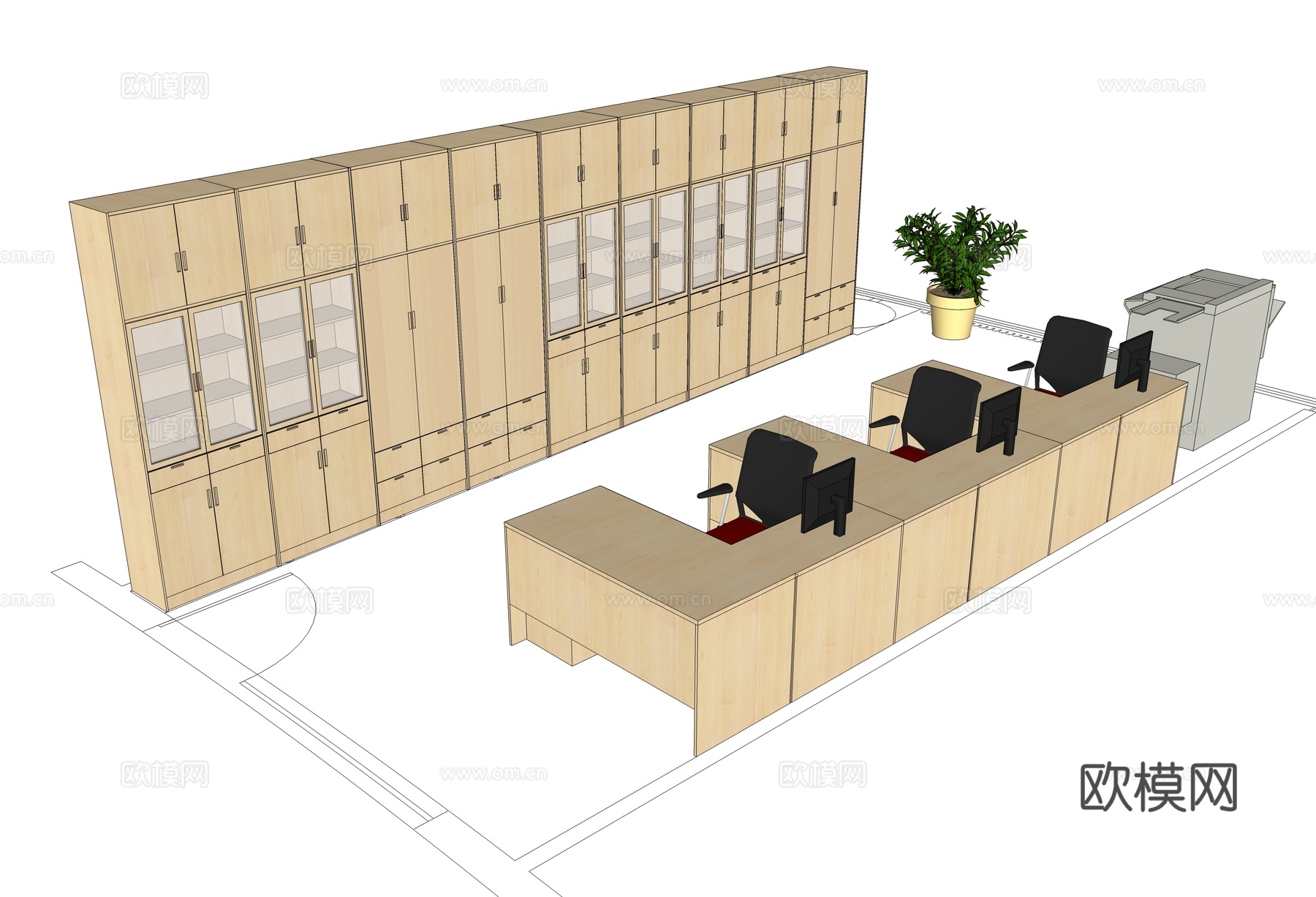 班台桌 办公桌 办公家具 办公椅 文件柜su模型