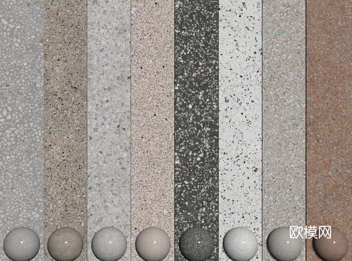 现代水磨石 彩色水磨石 花岗岩 石英石 石材su模型