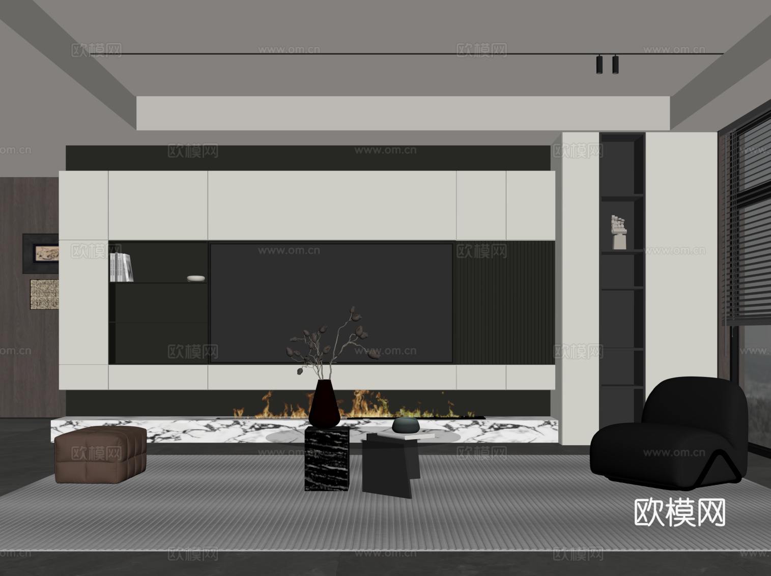 现代意式客厅 电视背景墙 电视柜 沙发茶几组合su模型