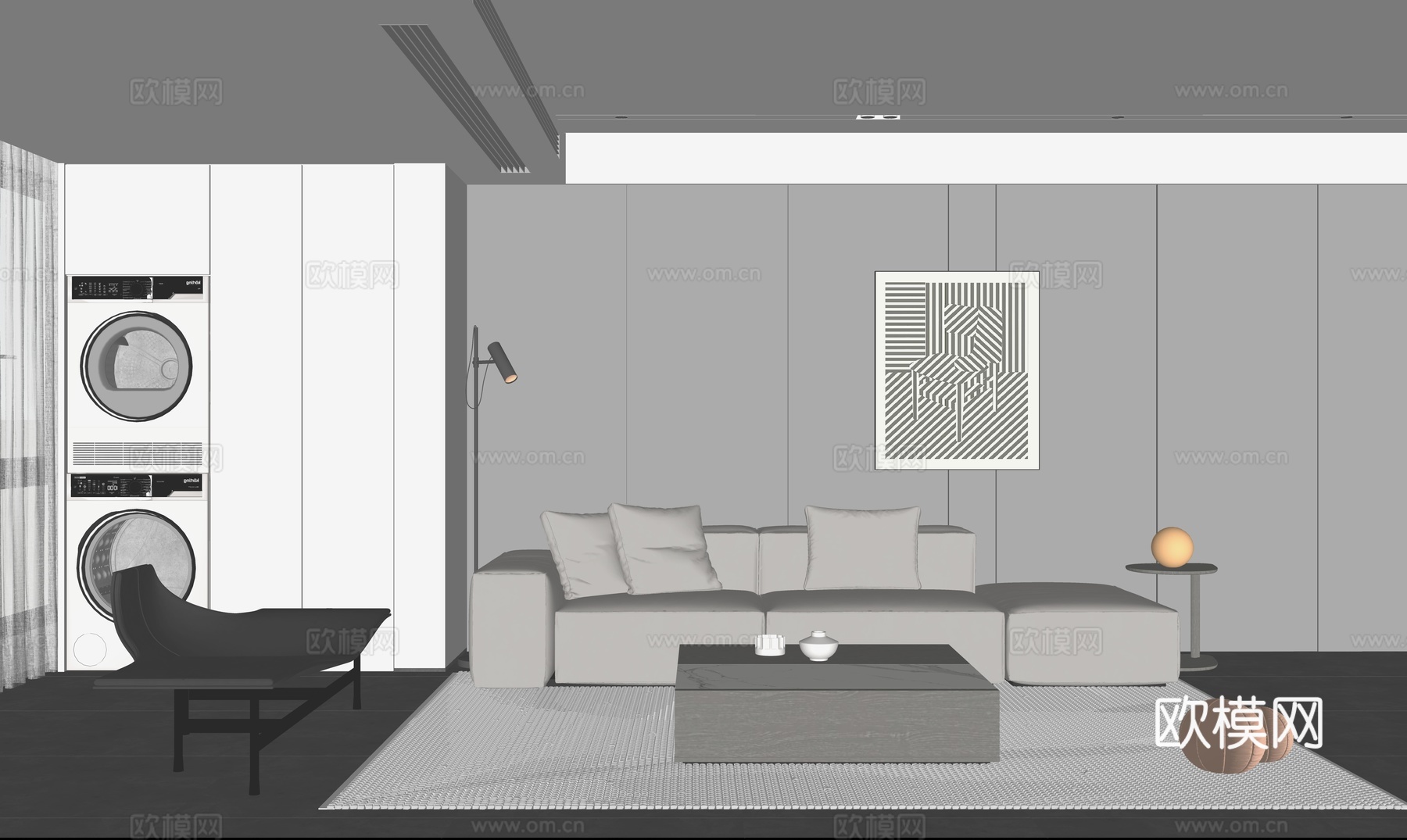 现代网红客厅  沙发组合  背景墙su模型