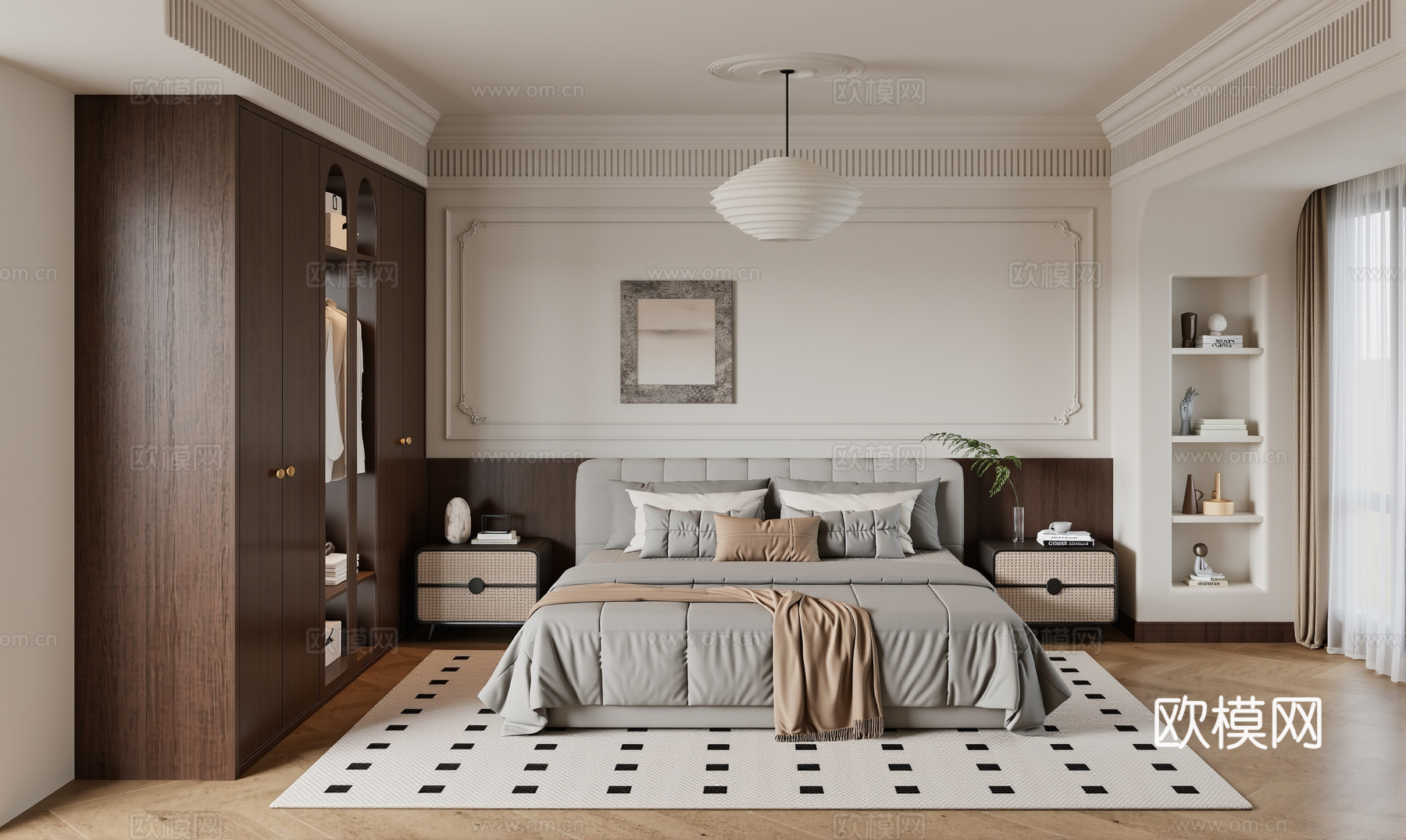现代简欧美式卧室su模型